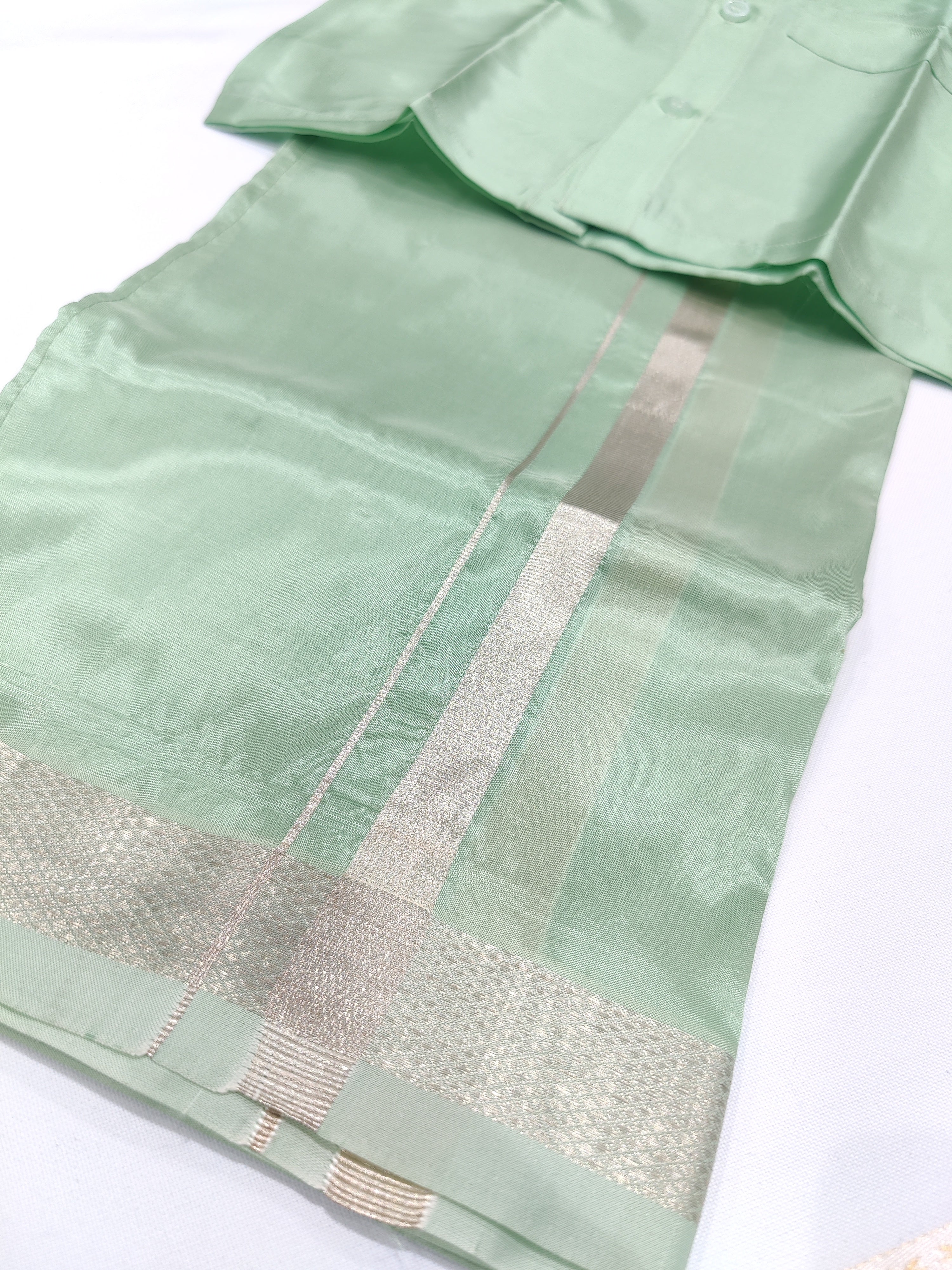 Pista Green Tissue Pancha Shirts - Traditional Elegance for Little Boys