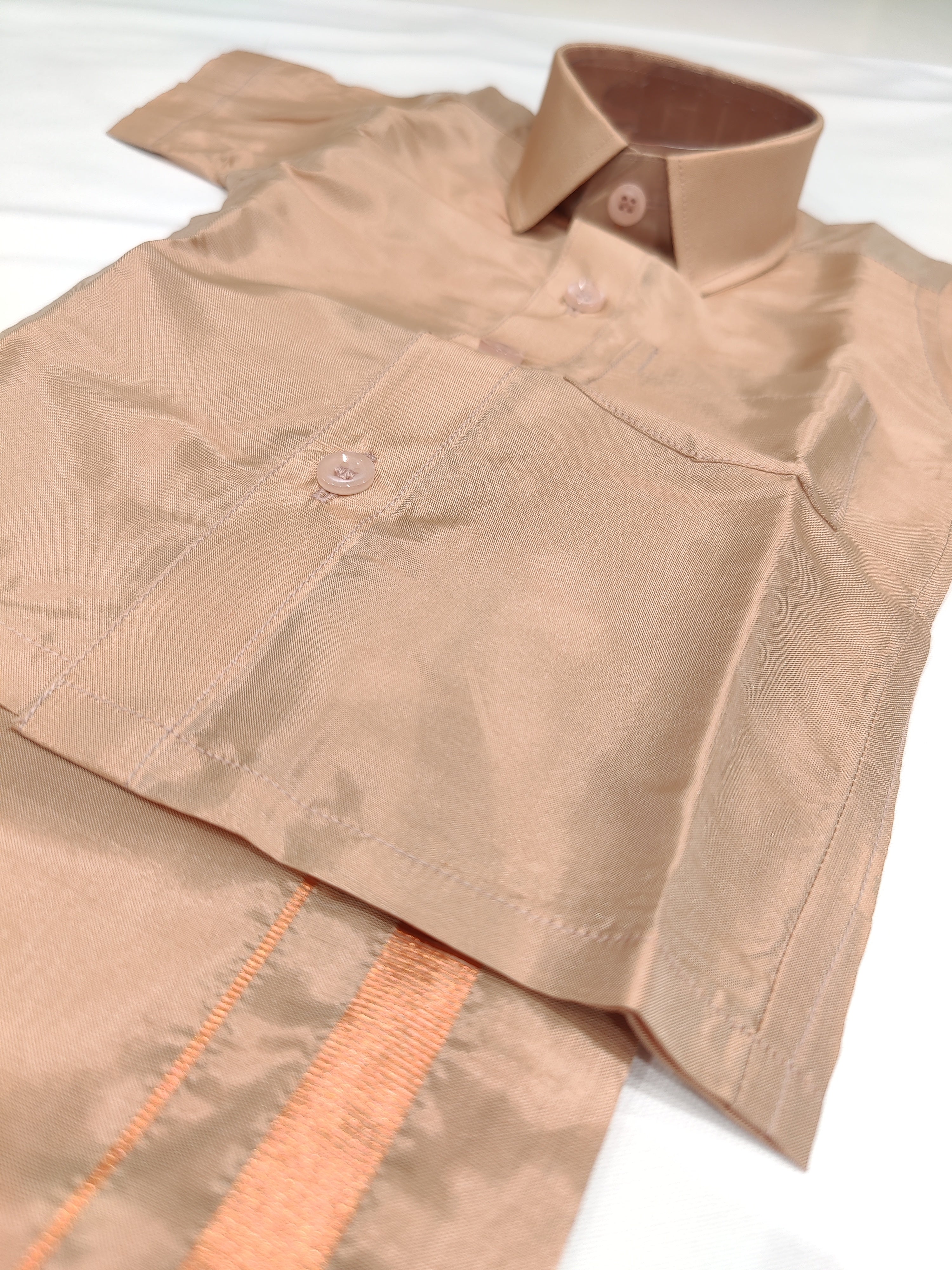 Copper Tissue Pancha Shirts - Traditional Elegance for Little Boys