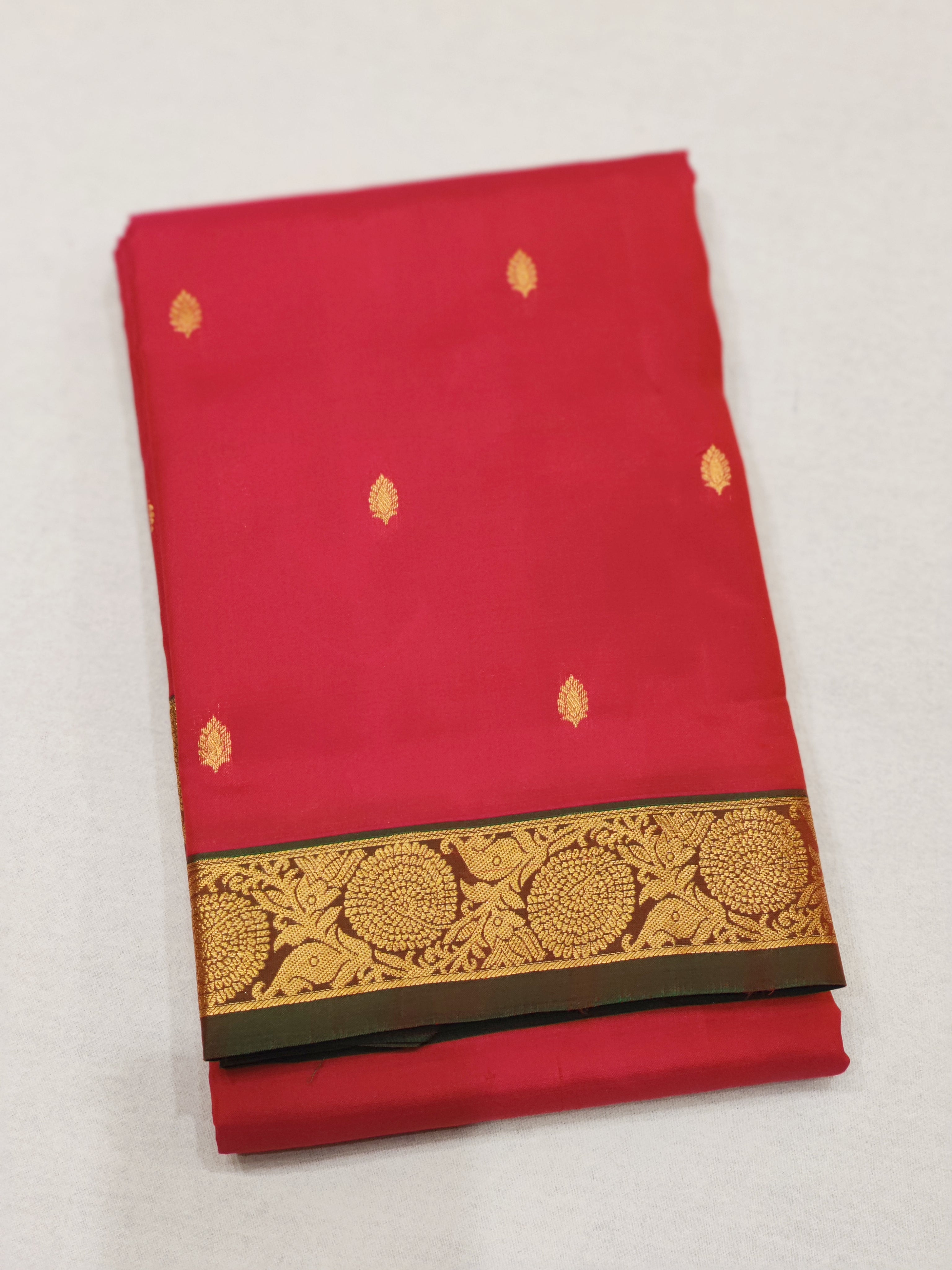 Red Kanjivaram Silk Saree with Green Border - Classic New Arrival