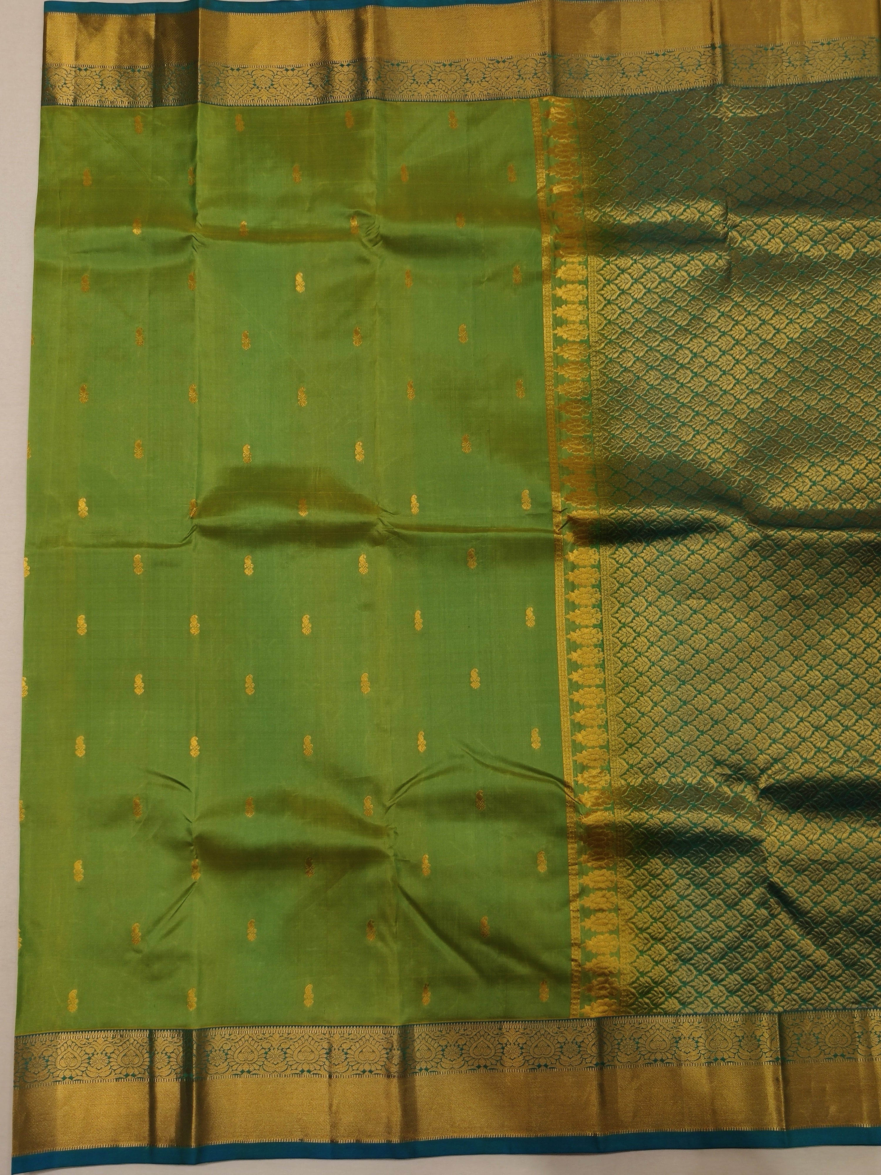 Green Kanjivaram Silk Saree with Blue Border - New Arrival