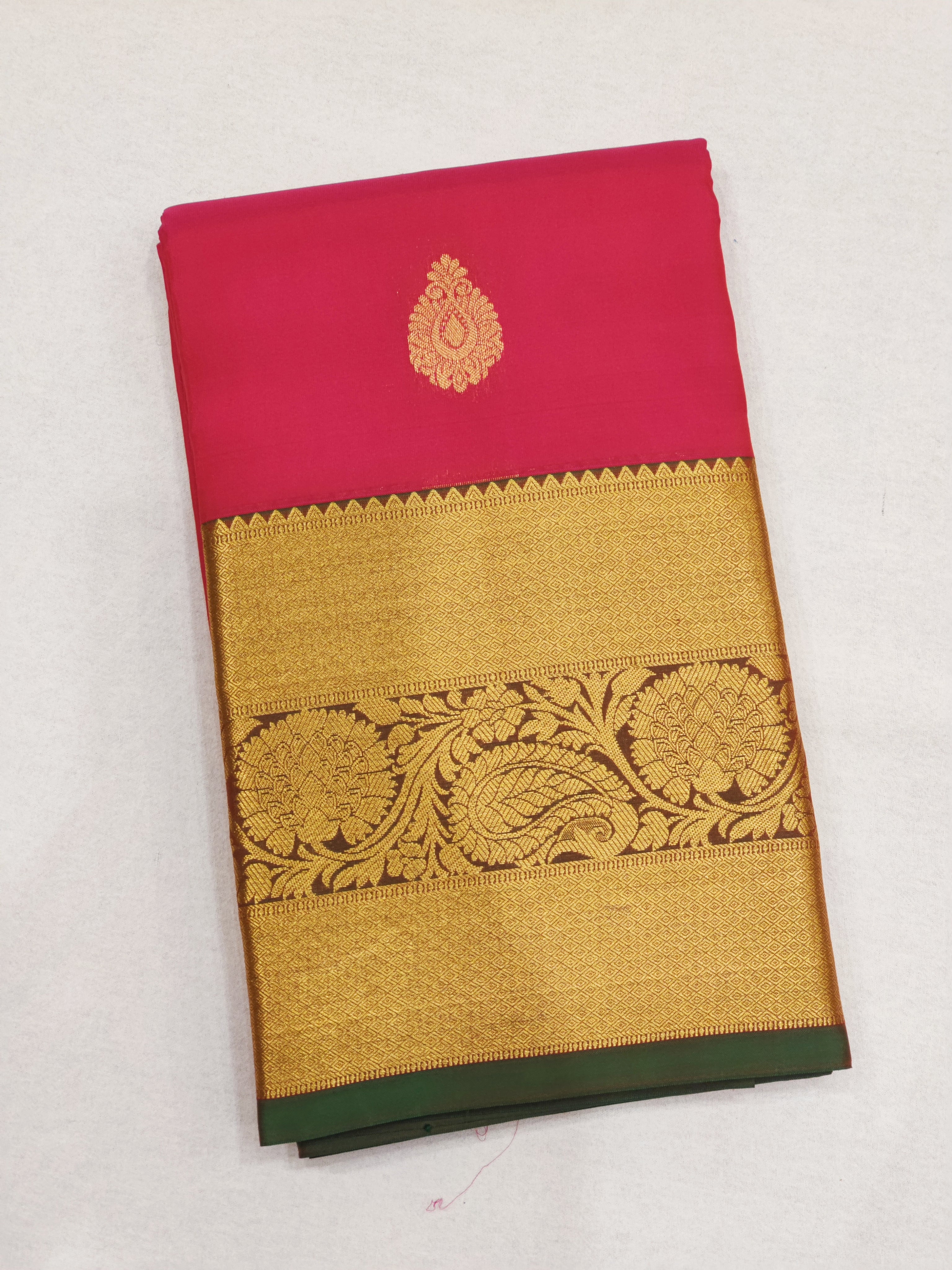 Pink Kanjivaram Silk Saree with Green Border - Elegant New Arrival