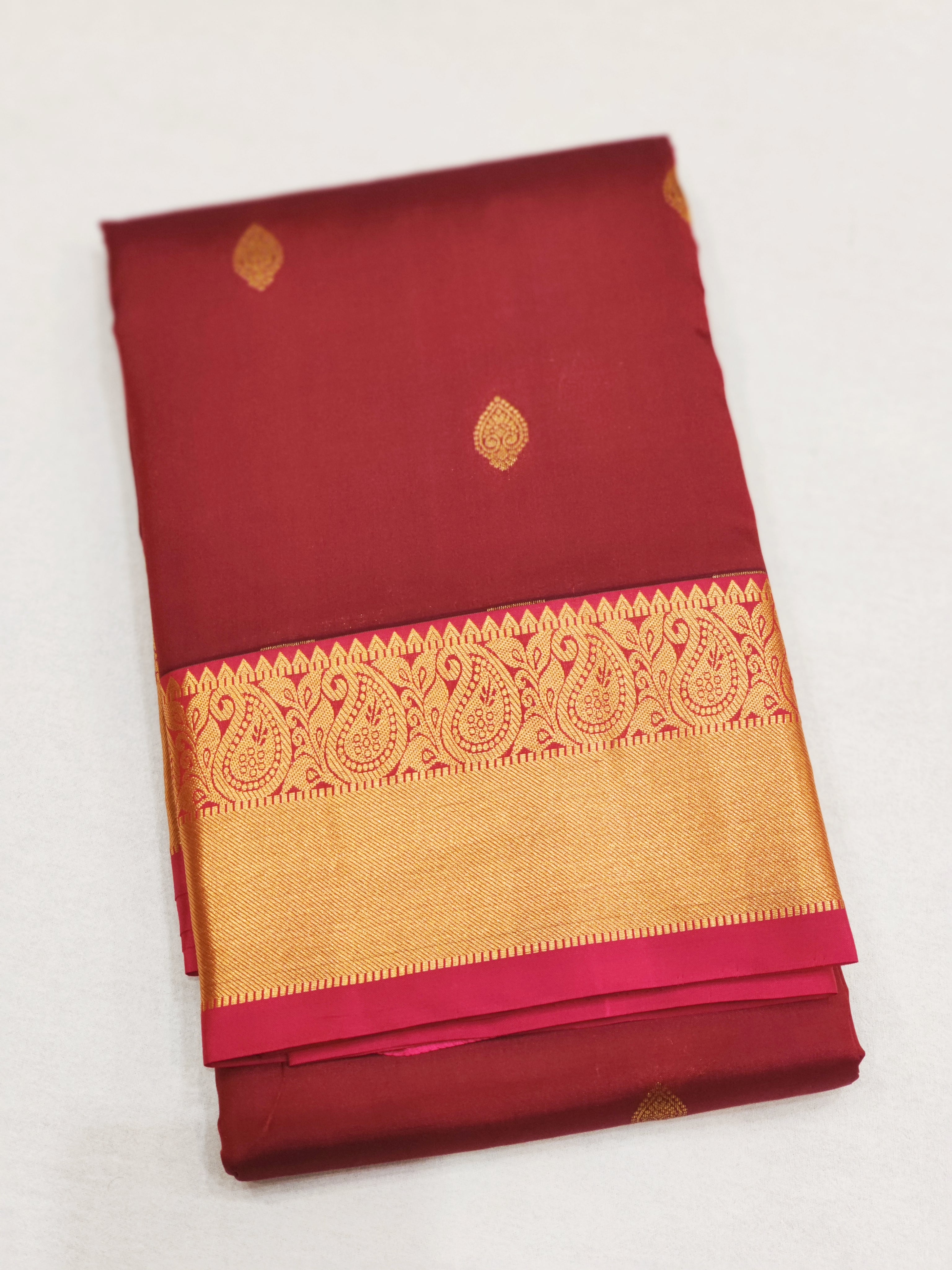 Maroon Kanjivaram Silk Saree with Pink Border - Elegant New Arrival