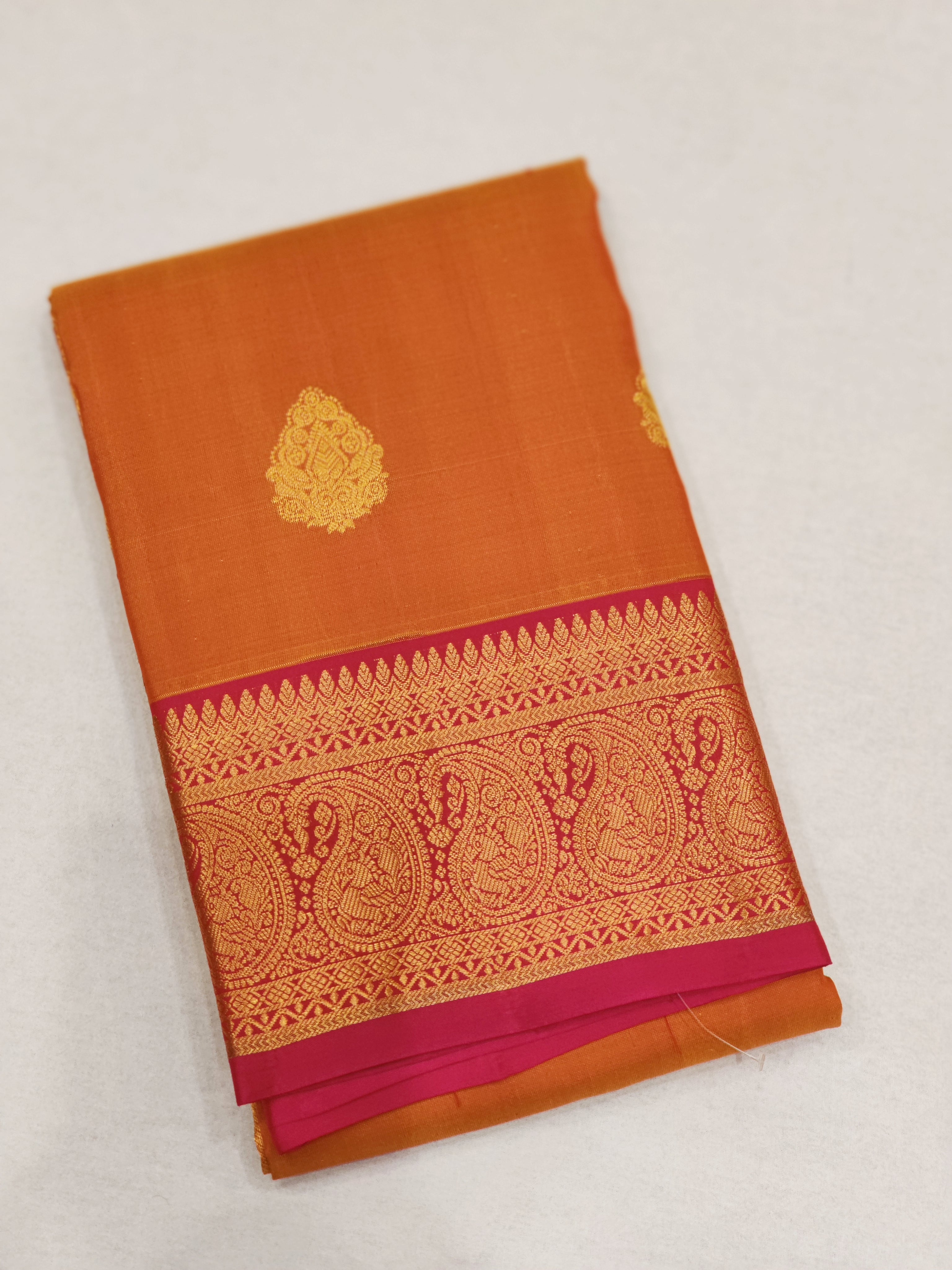 Mustard Kanjivaram Silk  with Pink Border Saree- Elegant New Arrival