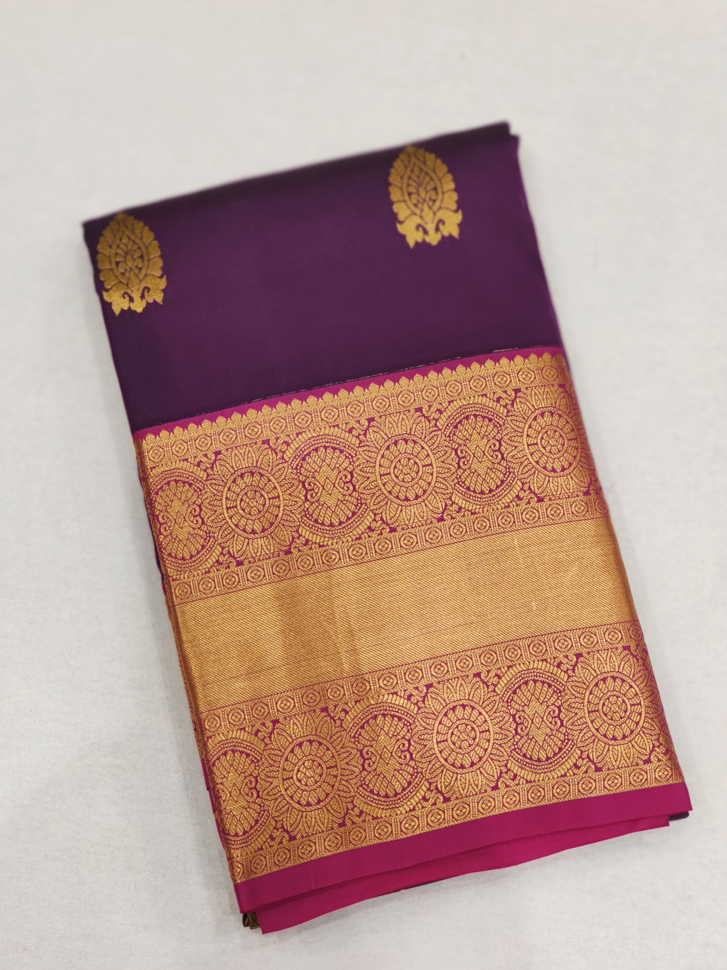 Wine Kanjivaram Silk Saree with Pink Border - Elegant New Arrival