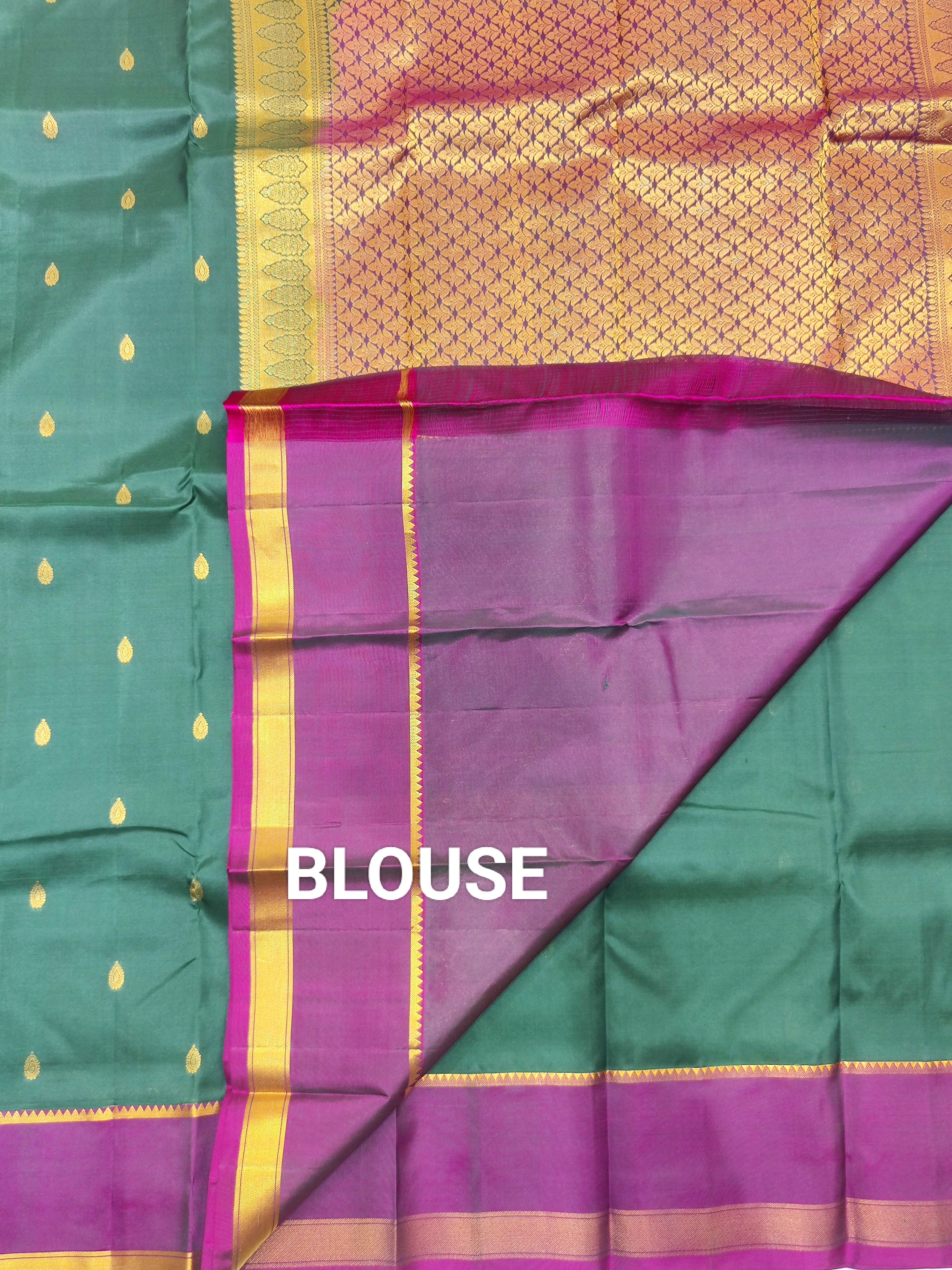 Bottle Green Kanjivaram Silk Saree with Majenta Border - Elegant New Arrival