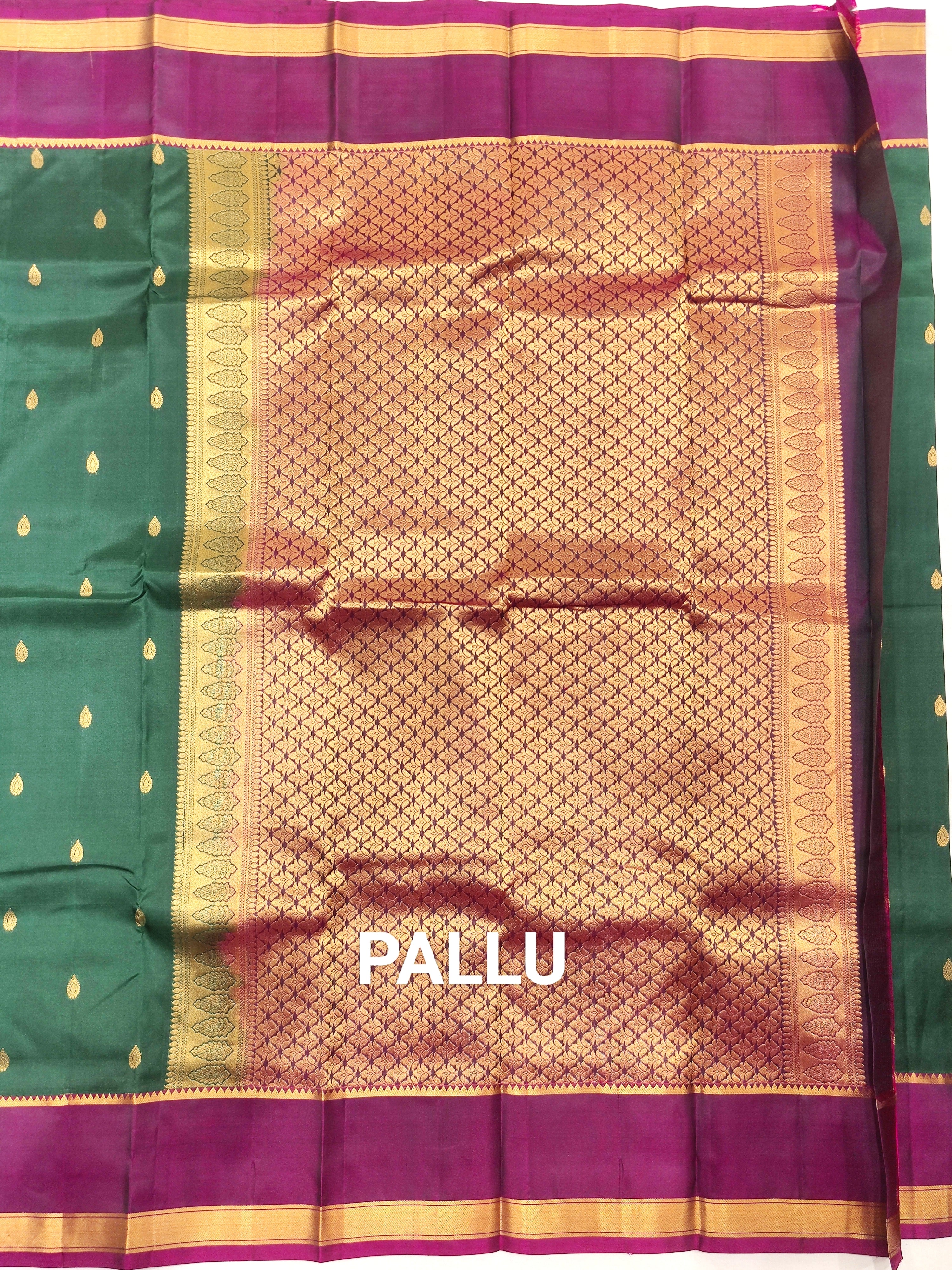 Bottle Green Kanjivaram Silk Saree with Majenta Border - Elegant New Arrival