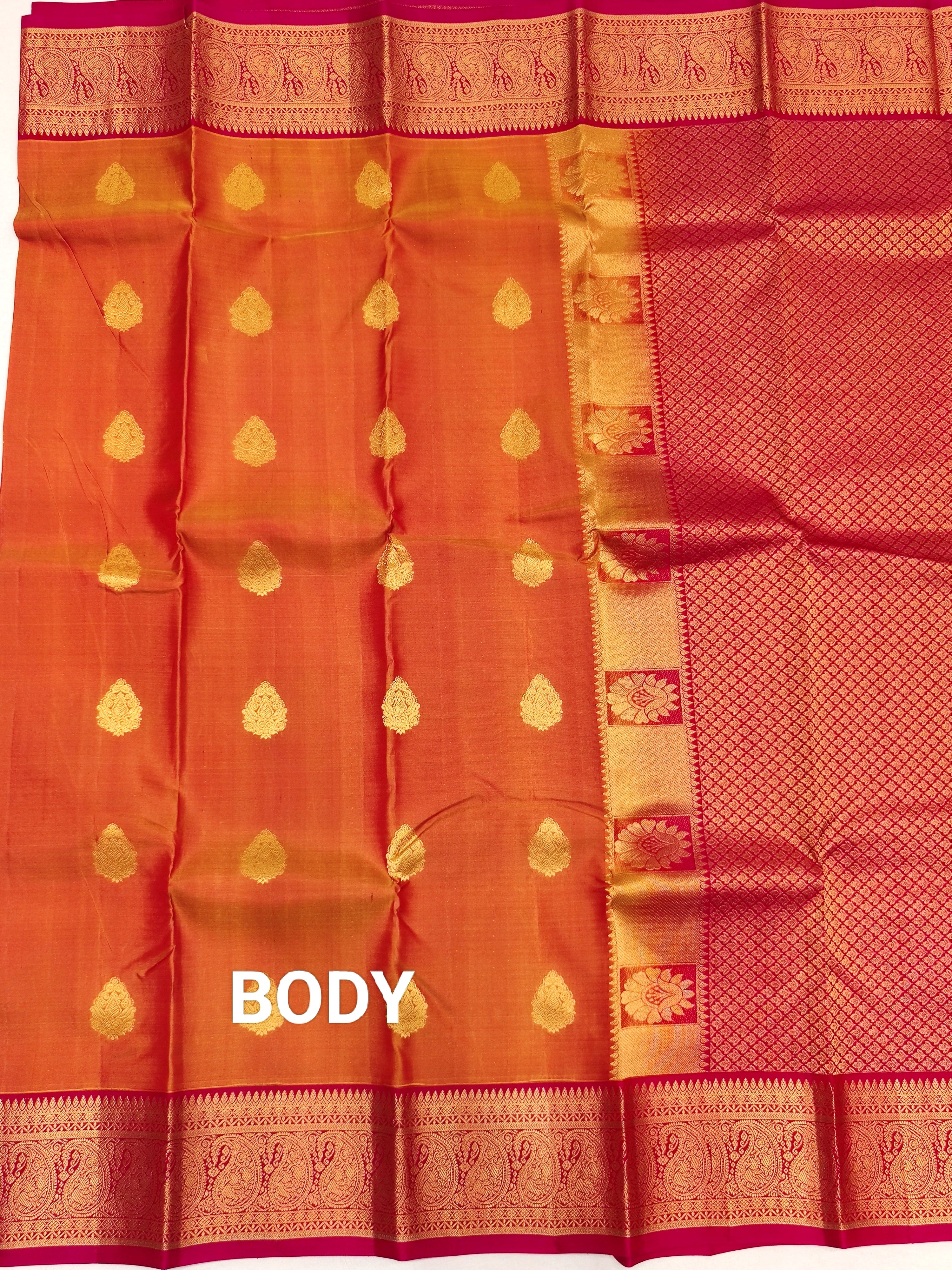 Mustard Kanjivaram Silk  with Pink Border Saree- Elegant New Arrival