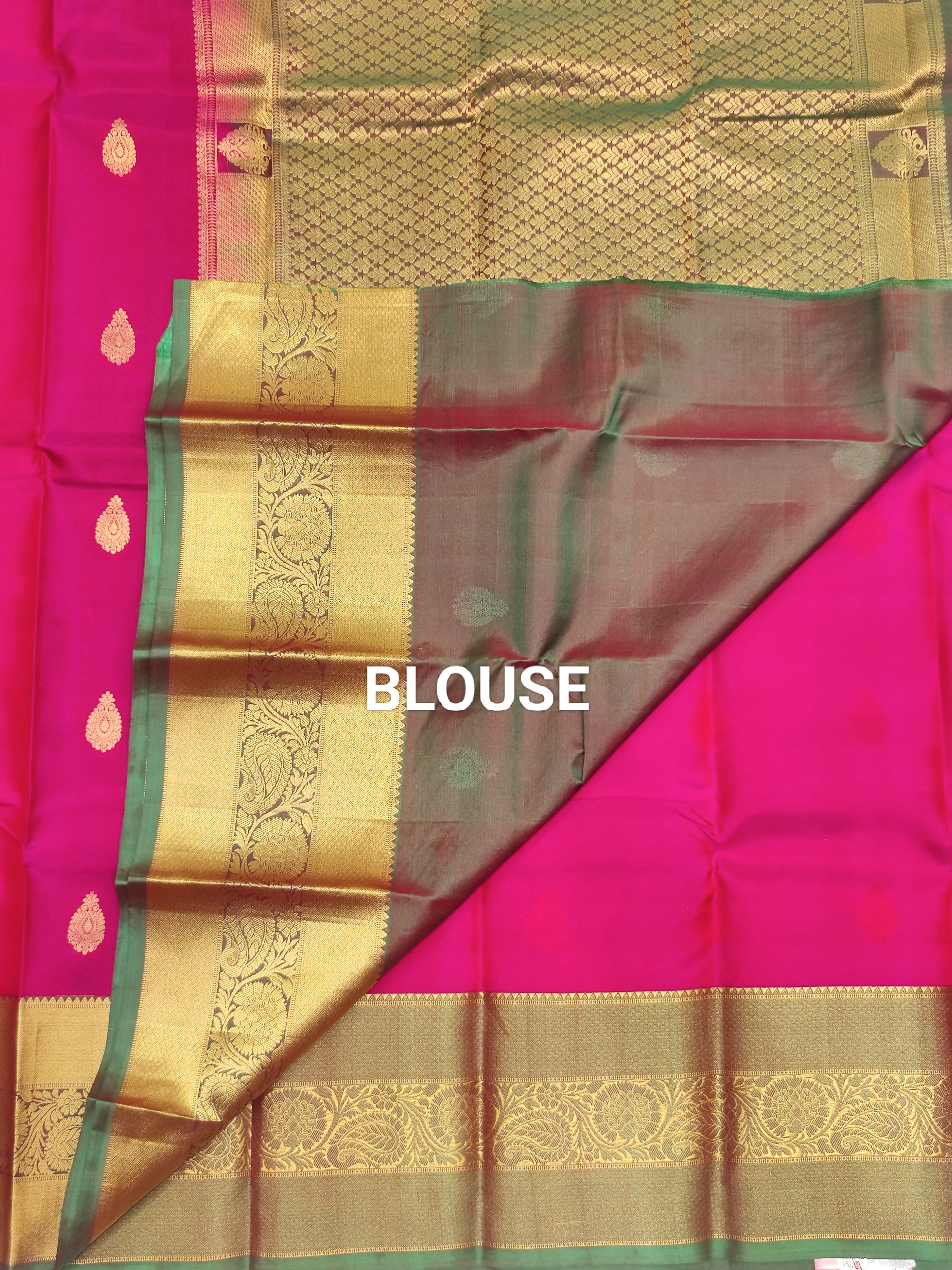 Pink Kanjivaram Silk Saree with Green Border - Elegant New Arrival