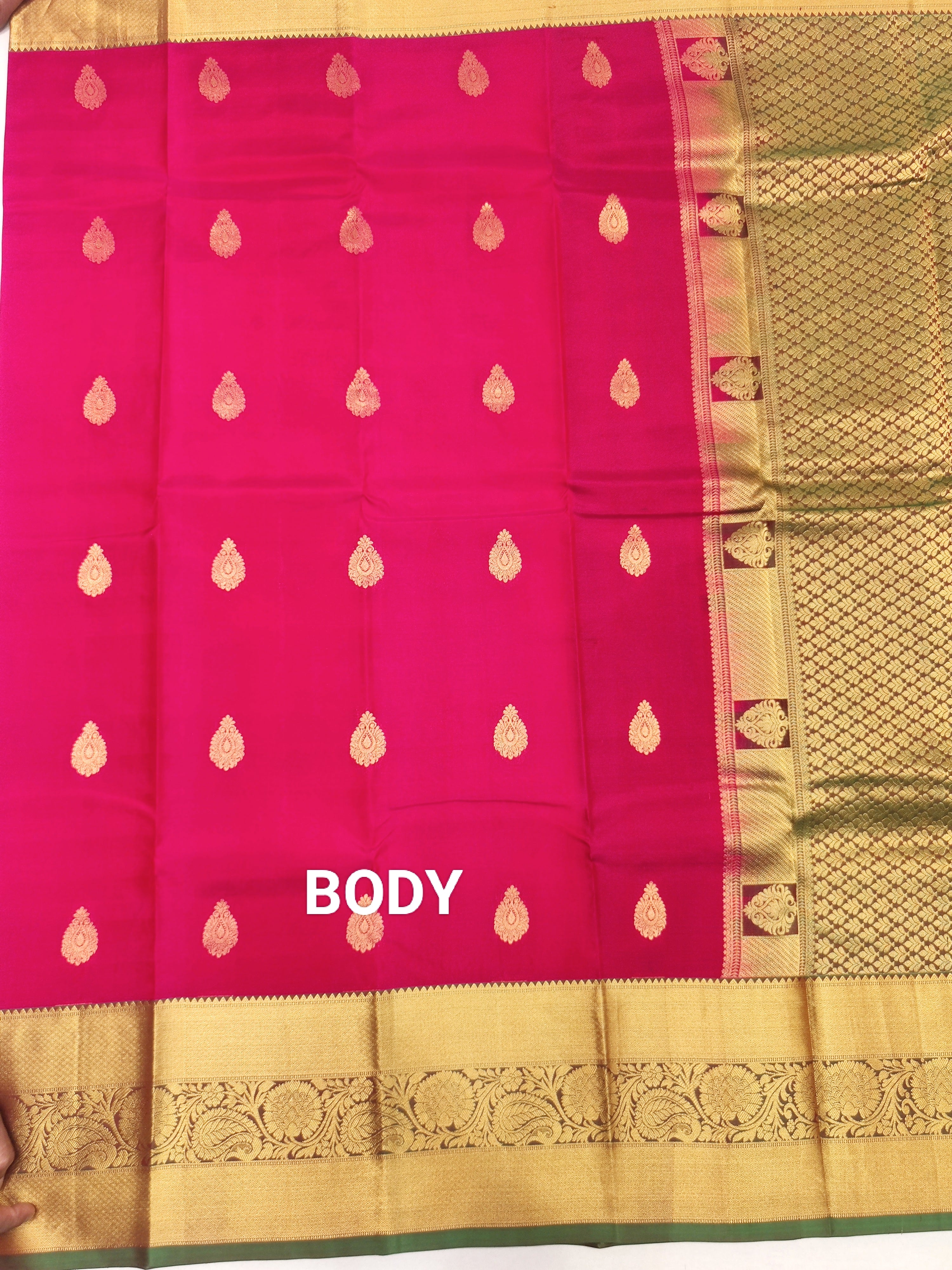 Pink Kanjivaram Silk Saree with Green Border - Elegant New Arrival