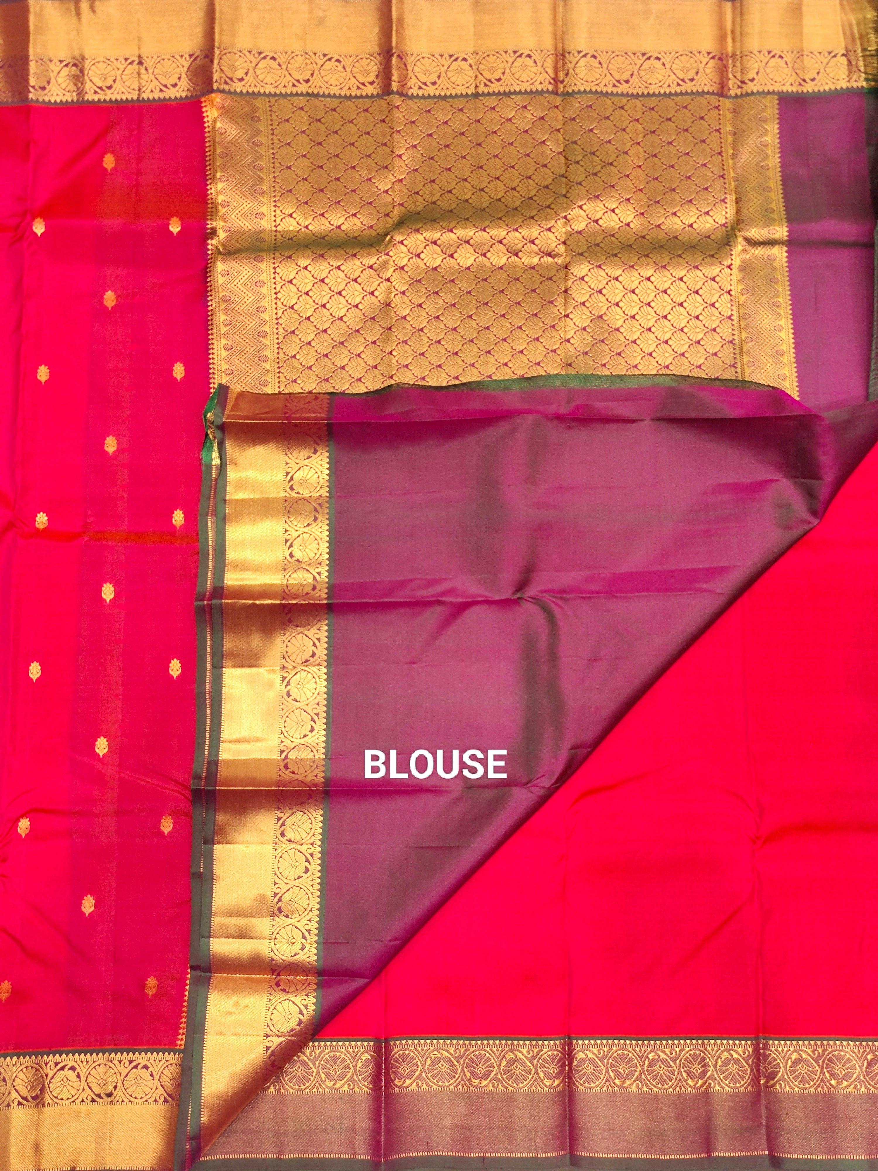 Pinkish Kanjivaram Silk Saree with Green Border - Elegant New Arrival