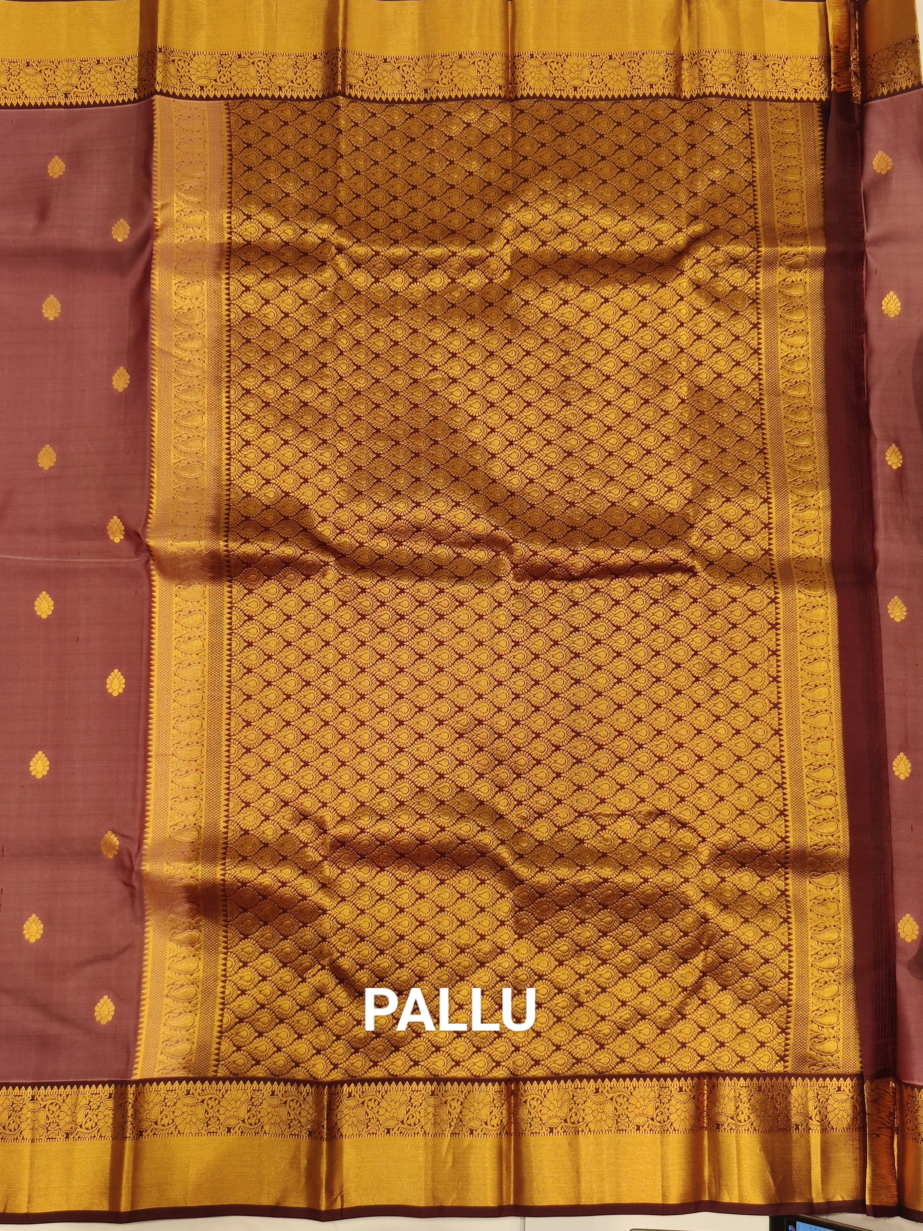 Chikoo Colour Kanjivaram Silk Saree with Coffee Brown Border - Elegant New Arrival