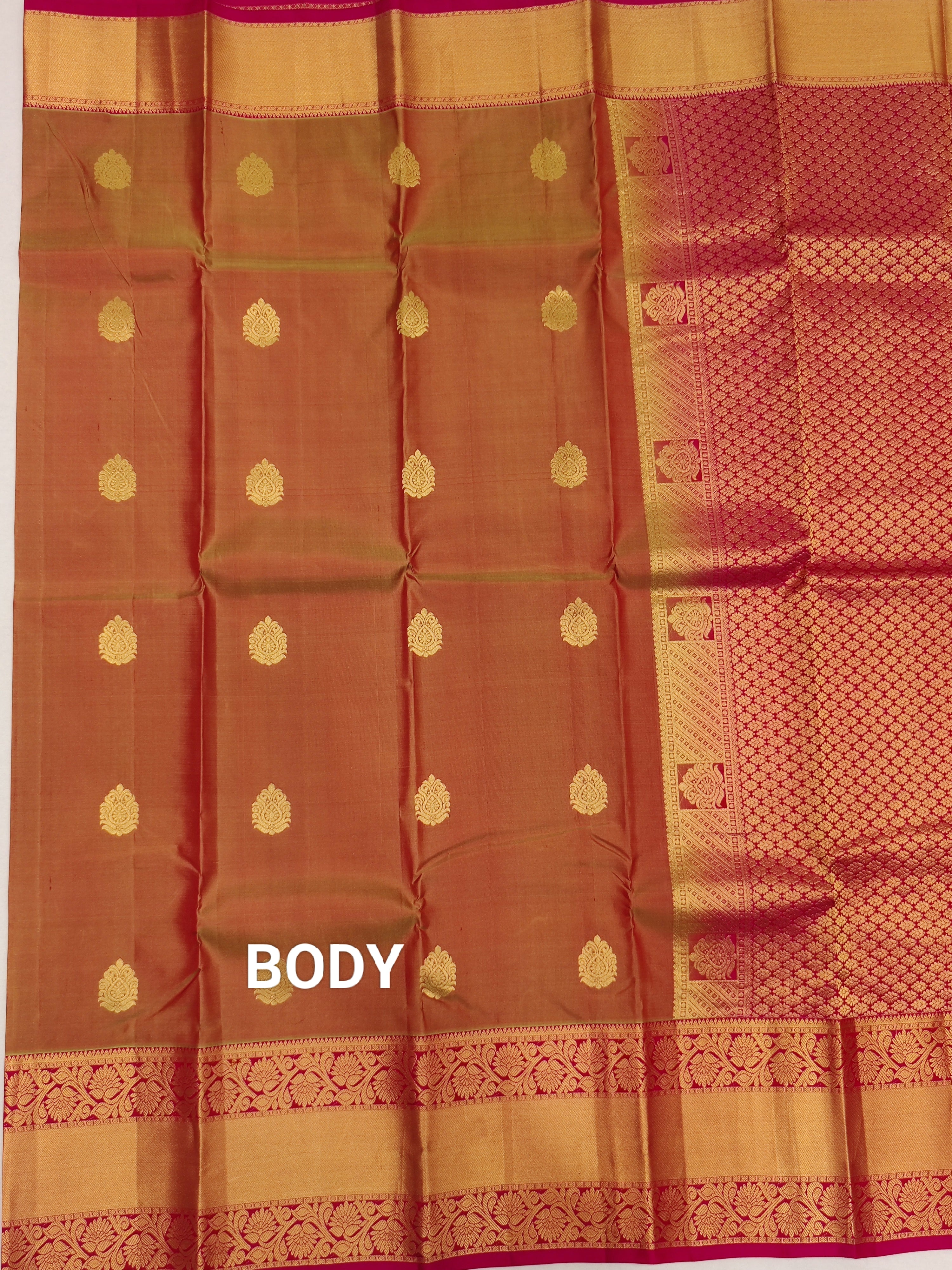 Mustard Kanjivaram Silk Saree with Pink Border - Elegant Unique Collection