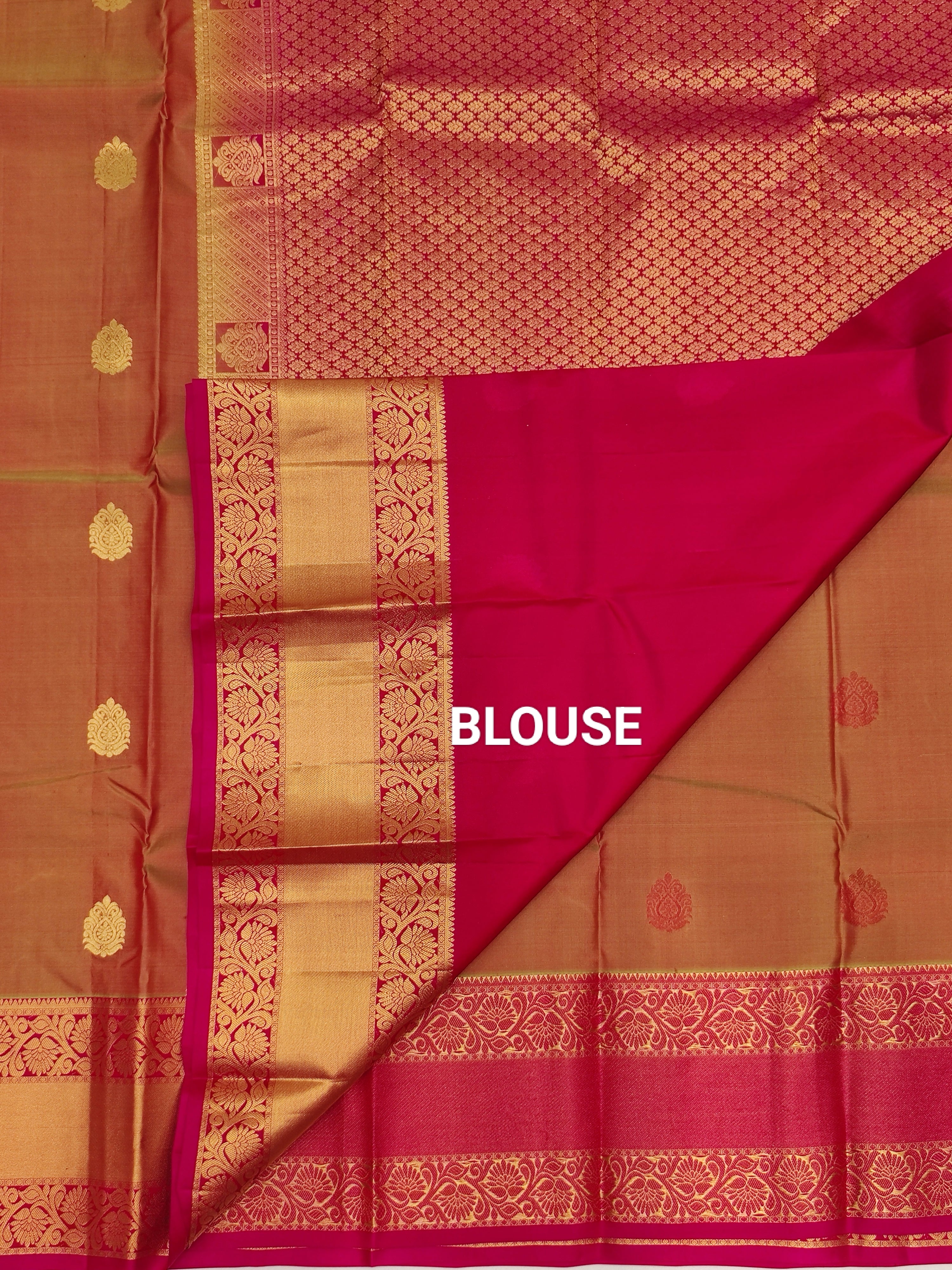 Mustard Kanjivaram Silk Saree with Pink Border - Elegant Unique Collection