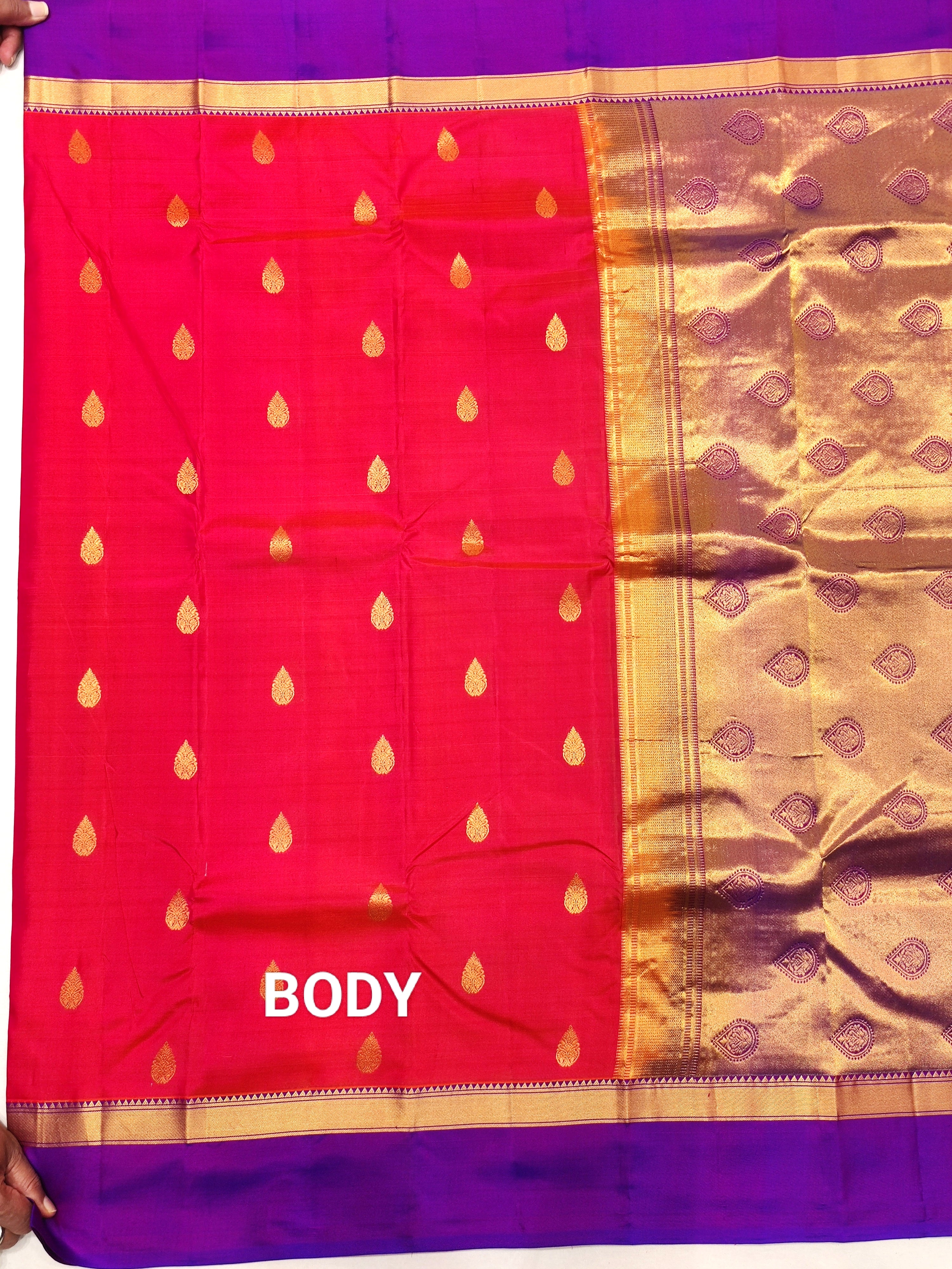 Orangish Pink Kanjivaram Silk Saree with Majenta Brown Border - Stunning New Arrival