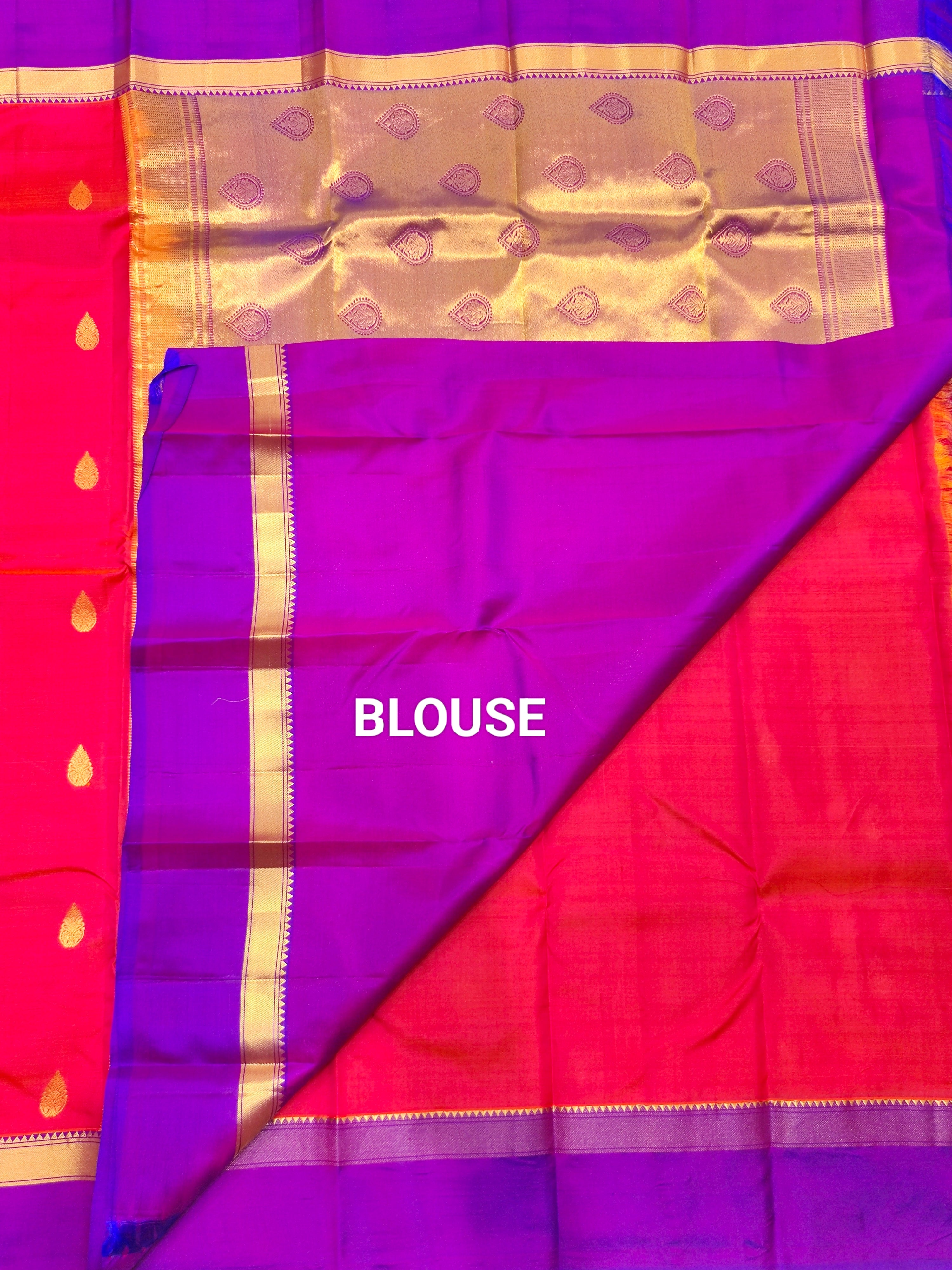 Orangish Pink Kanjivaram Silk Saree with Majenta Brown Border - Stunning New Arrival