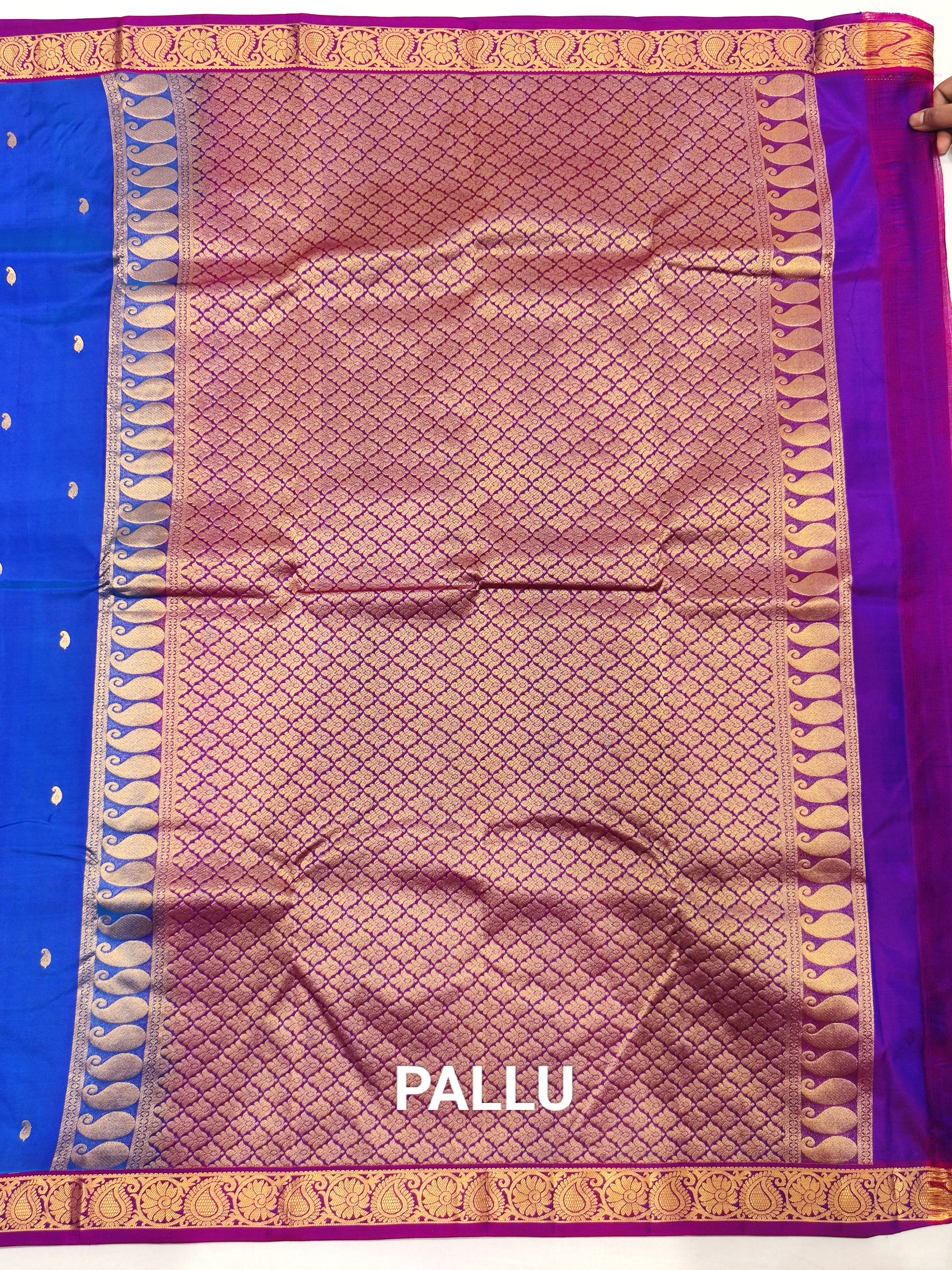 Peacock Blue Kanjivaram Silk Saree with Majenta  Pink Border - Regal New Arrival