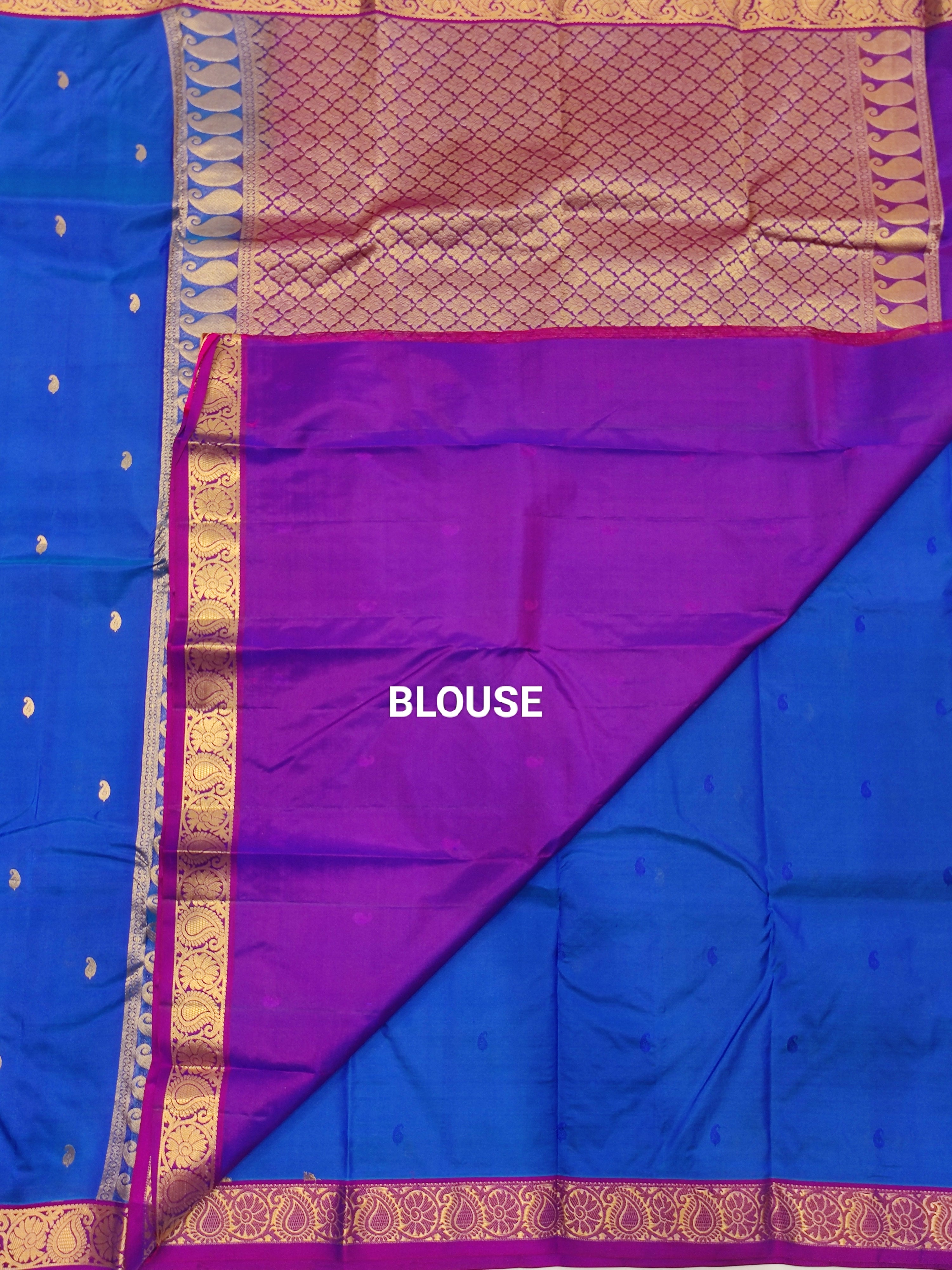 Peacock Blue Kanjivaram Silk Saree with Majenta  Pink Border - Regal New Arrival