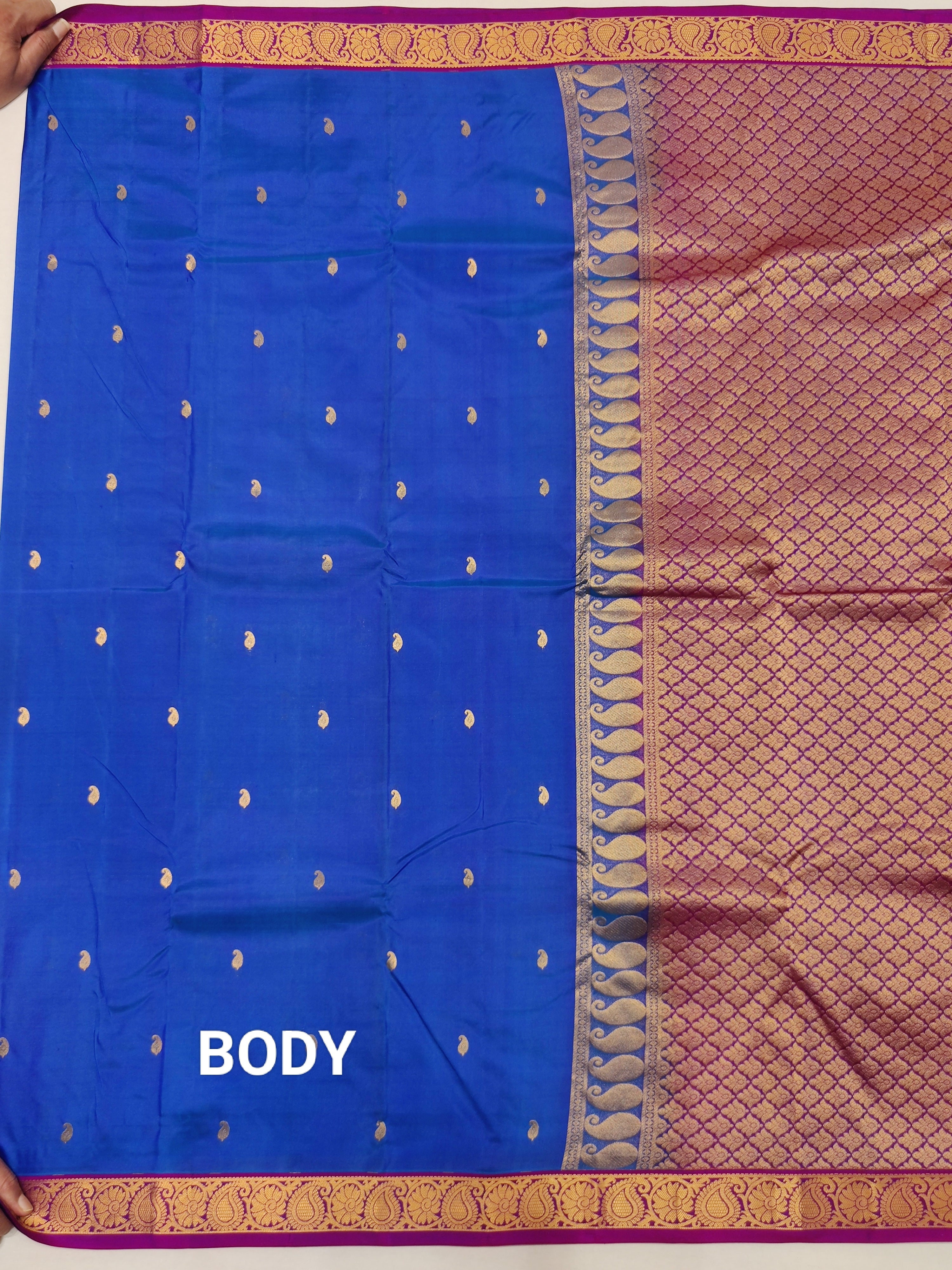 Peacock Blue Kanjivaram Silk Saree with Majenta  Pink Border - Regal New Arrival