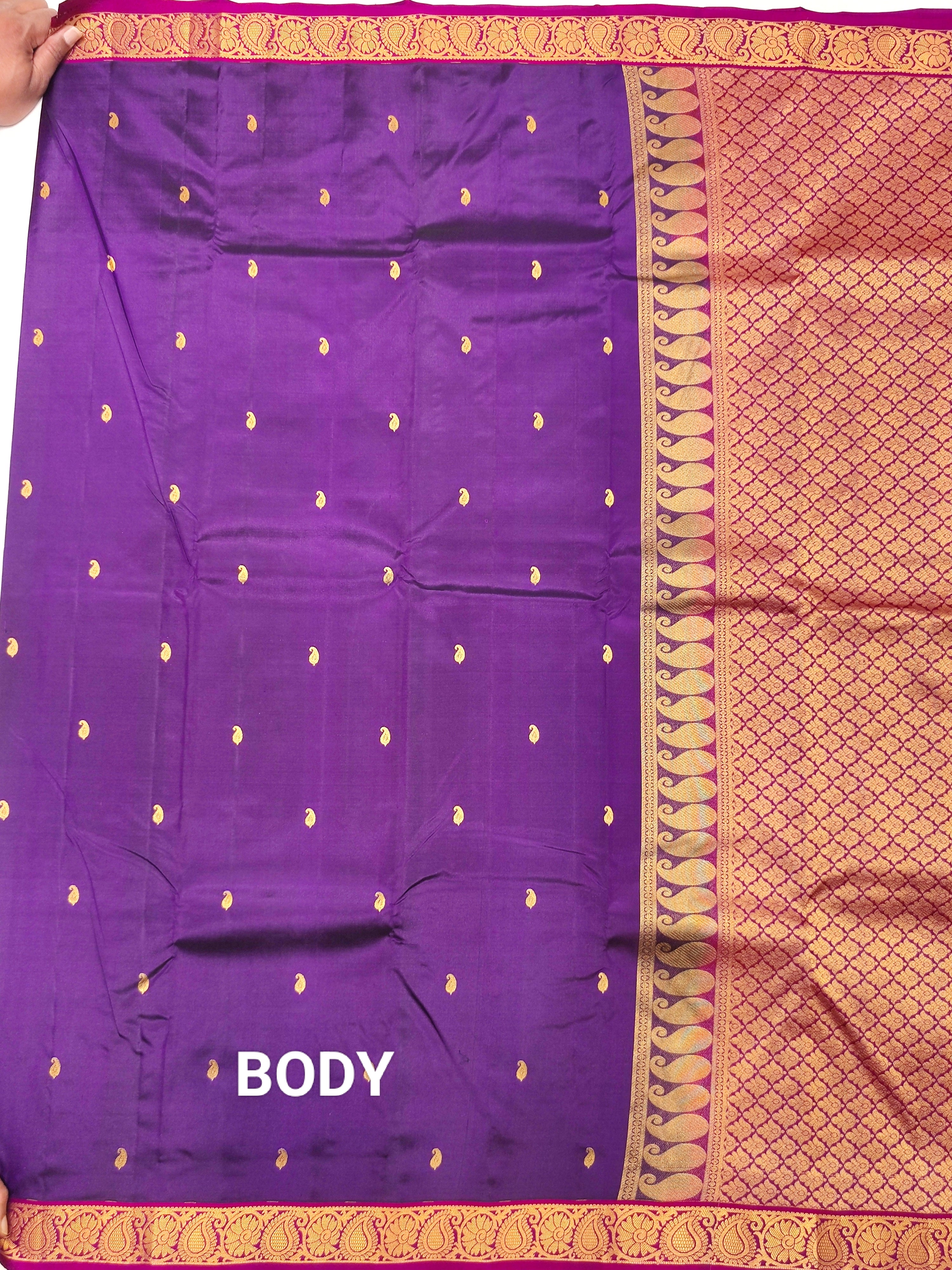 Purple Kanjivaram Silk Saree with Dark Majenta Border - Regal New Arrival