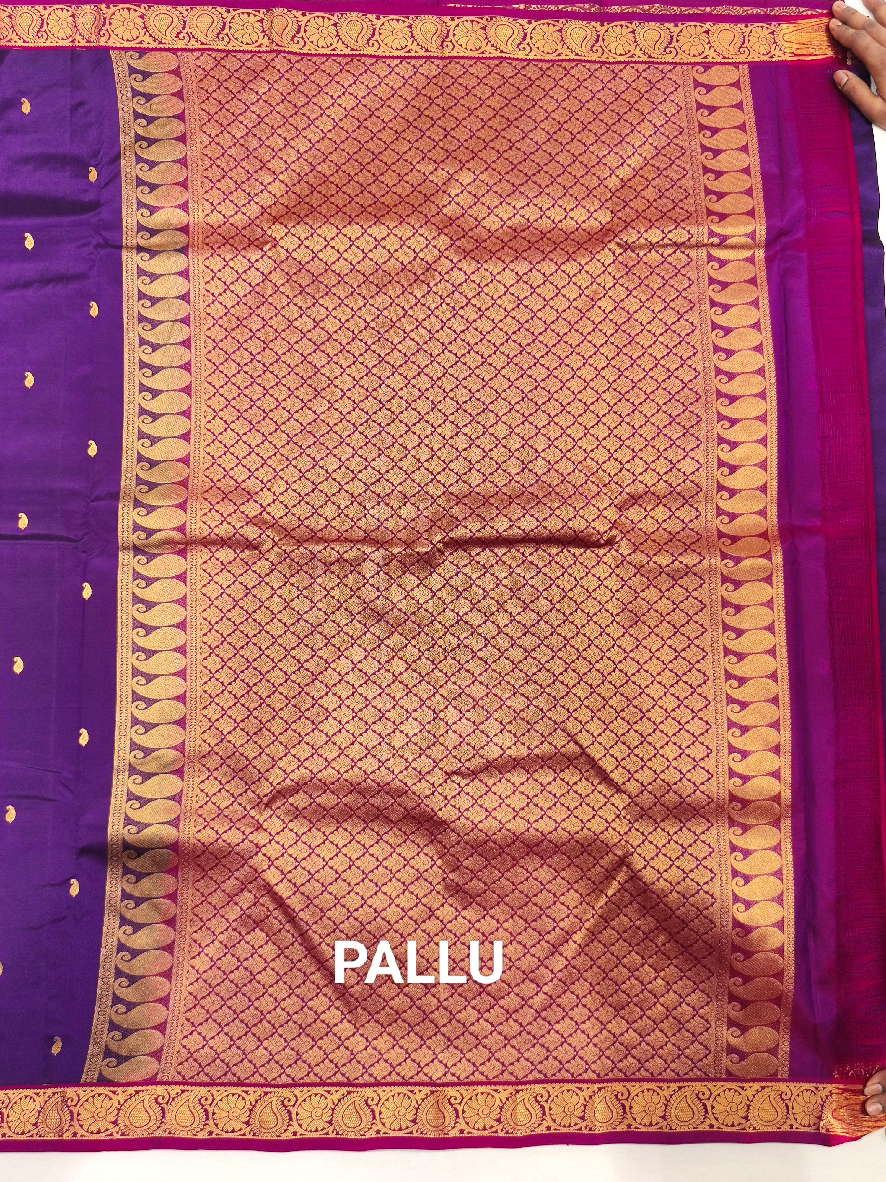 Purple Kanjivaram Silk Saree with Dark Majenta Border - Regal New Arrival