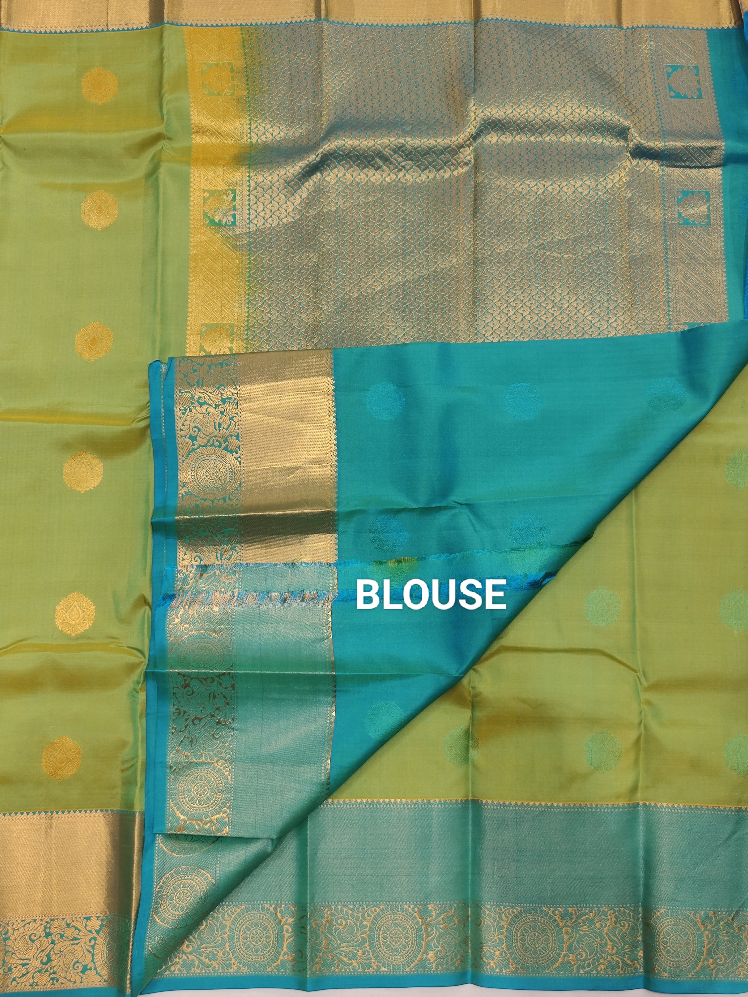 Green Kanjivaram Silk Saree with Blue Border Rare collection