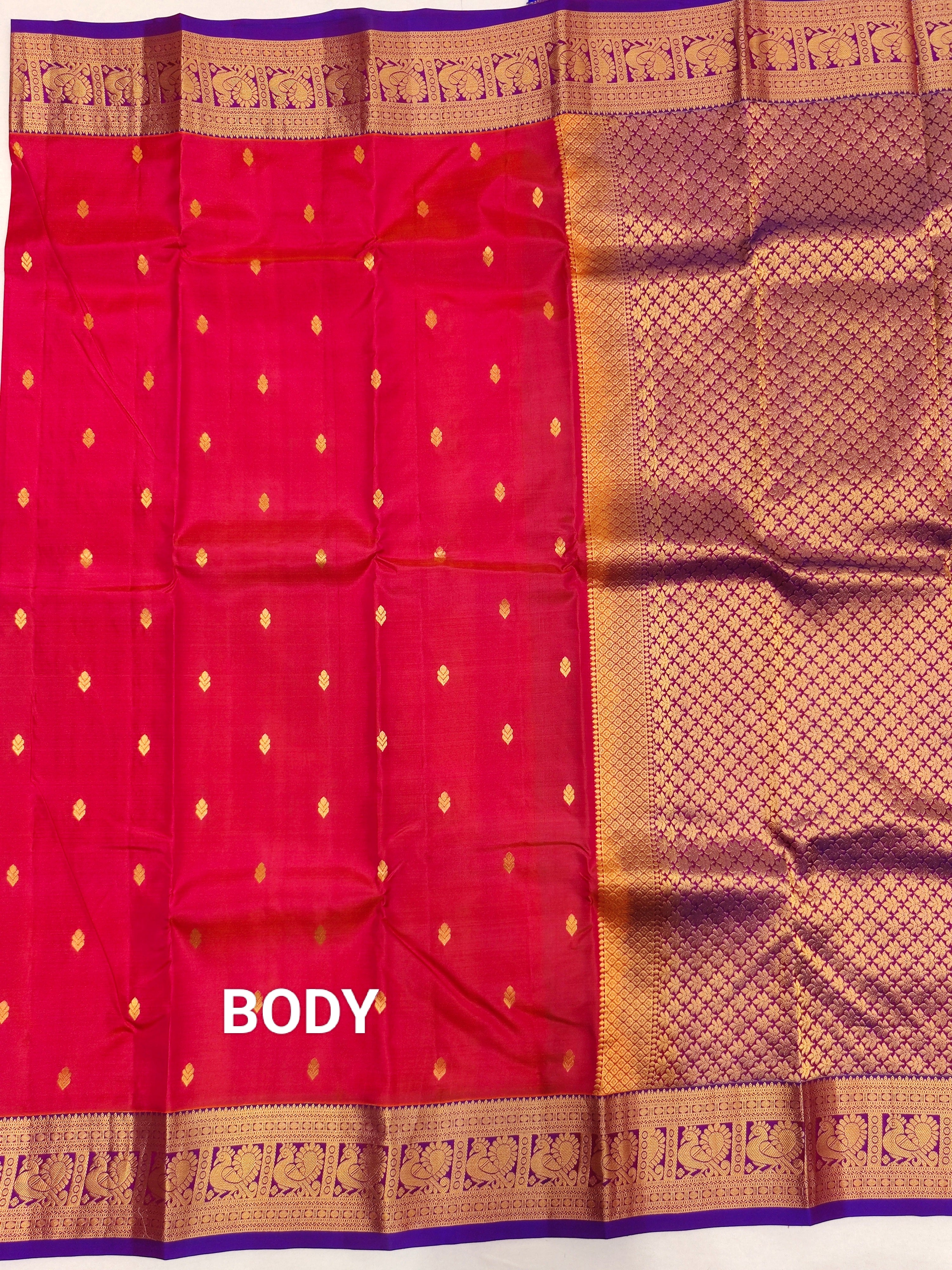 Pinkish Kanjivaram Silk Saree with majenta Border - Elegant New Arrival