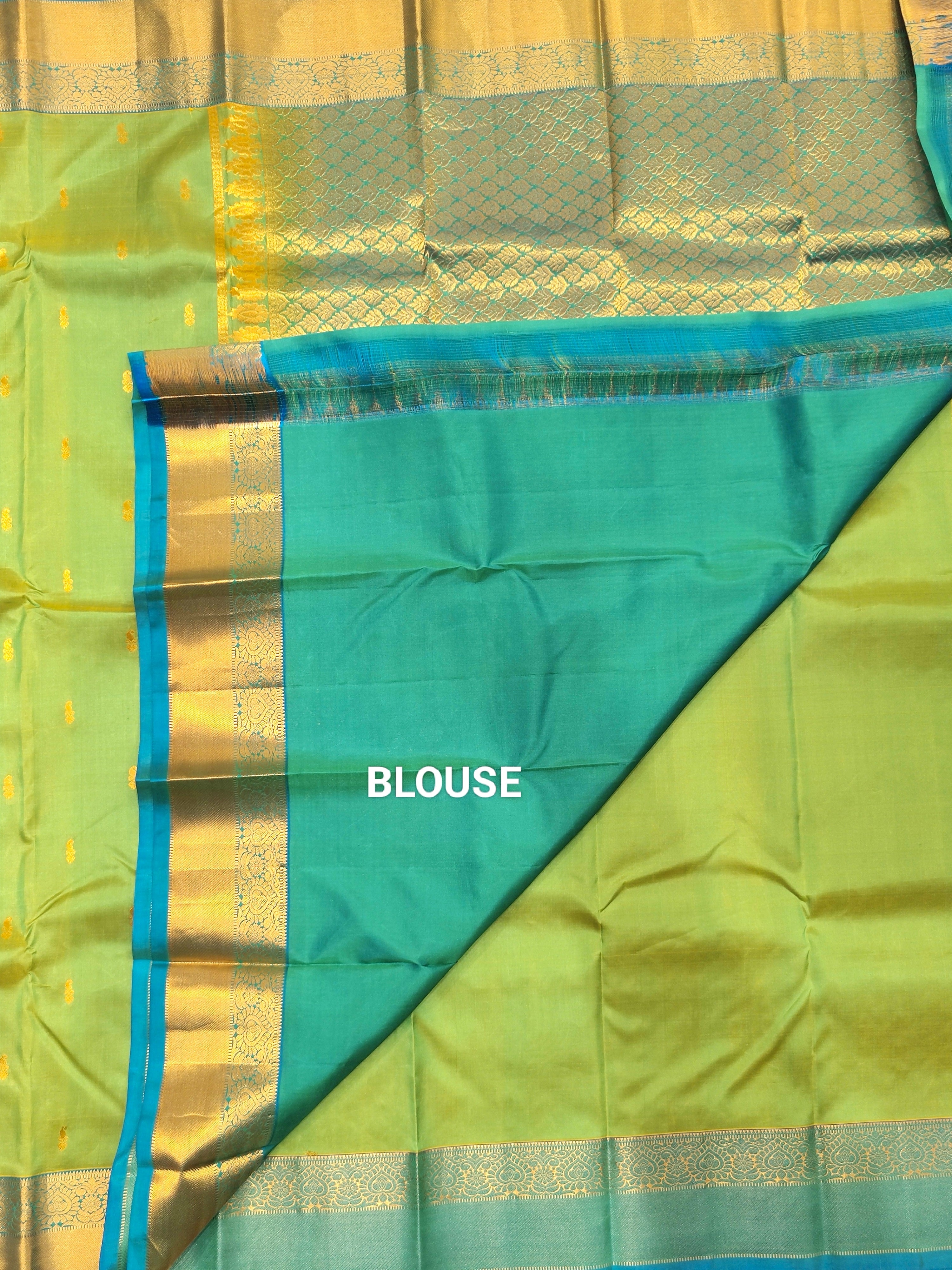 Green Kanjivaram Silk Saree with Blue Border - New Arrival