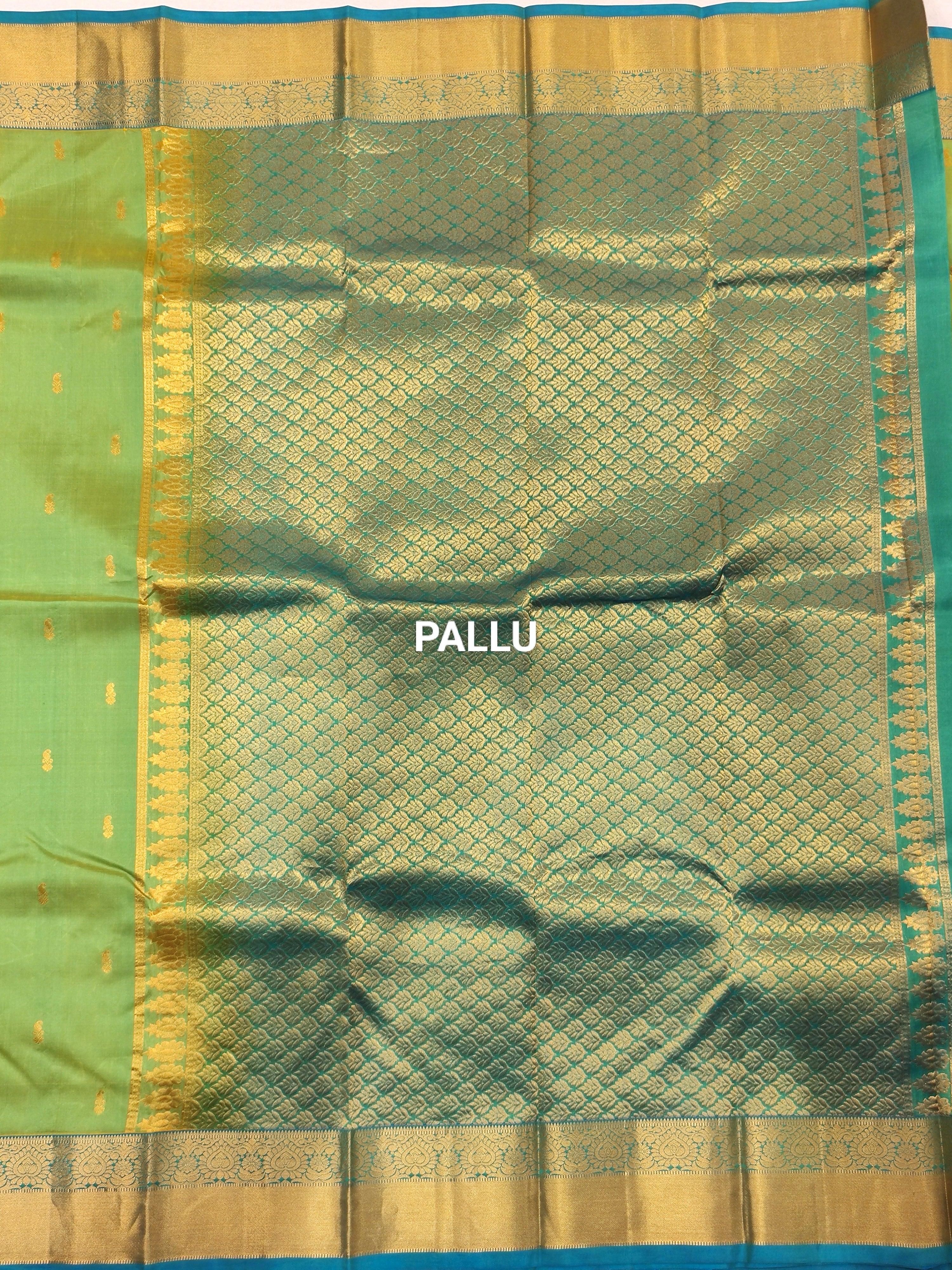 Green Kanjivaram Silk Saree with Blue Border - New Arrival