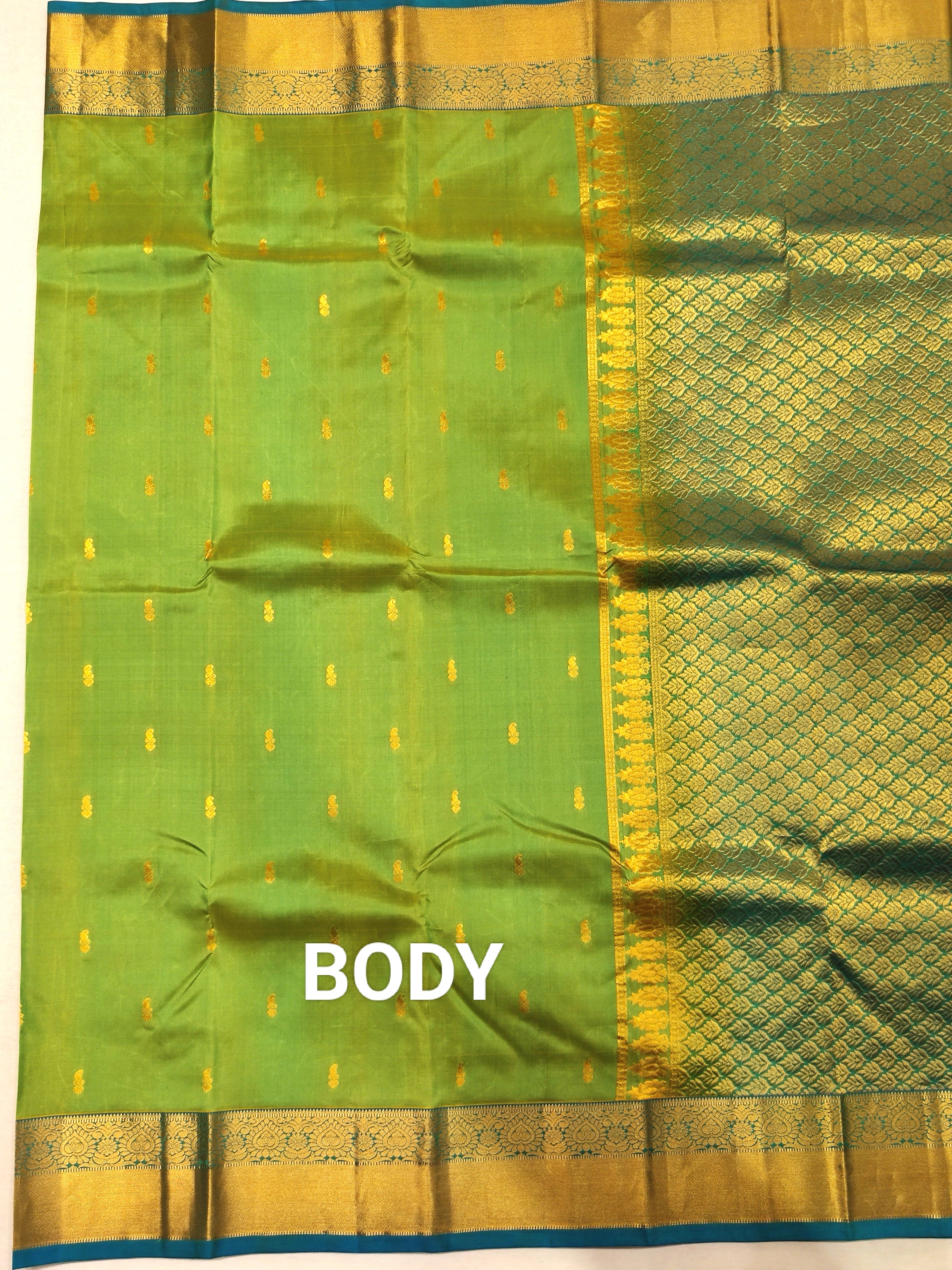 Green Kanjivaram Silk Saree with Blue Border - New Arrival