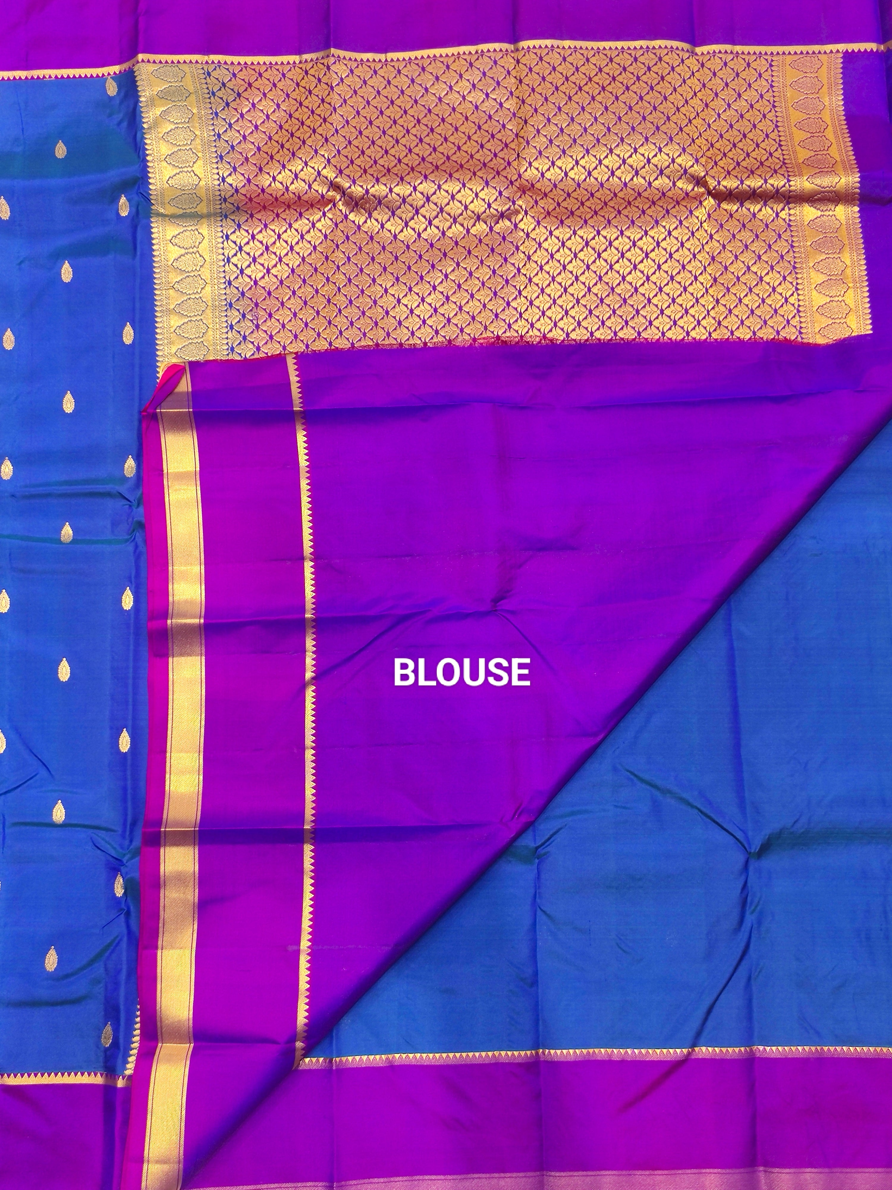 Peacock Blue Kanjivaram Silk Saree with Majenta  Border - Regal New Arrival