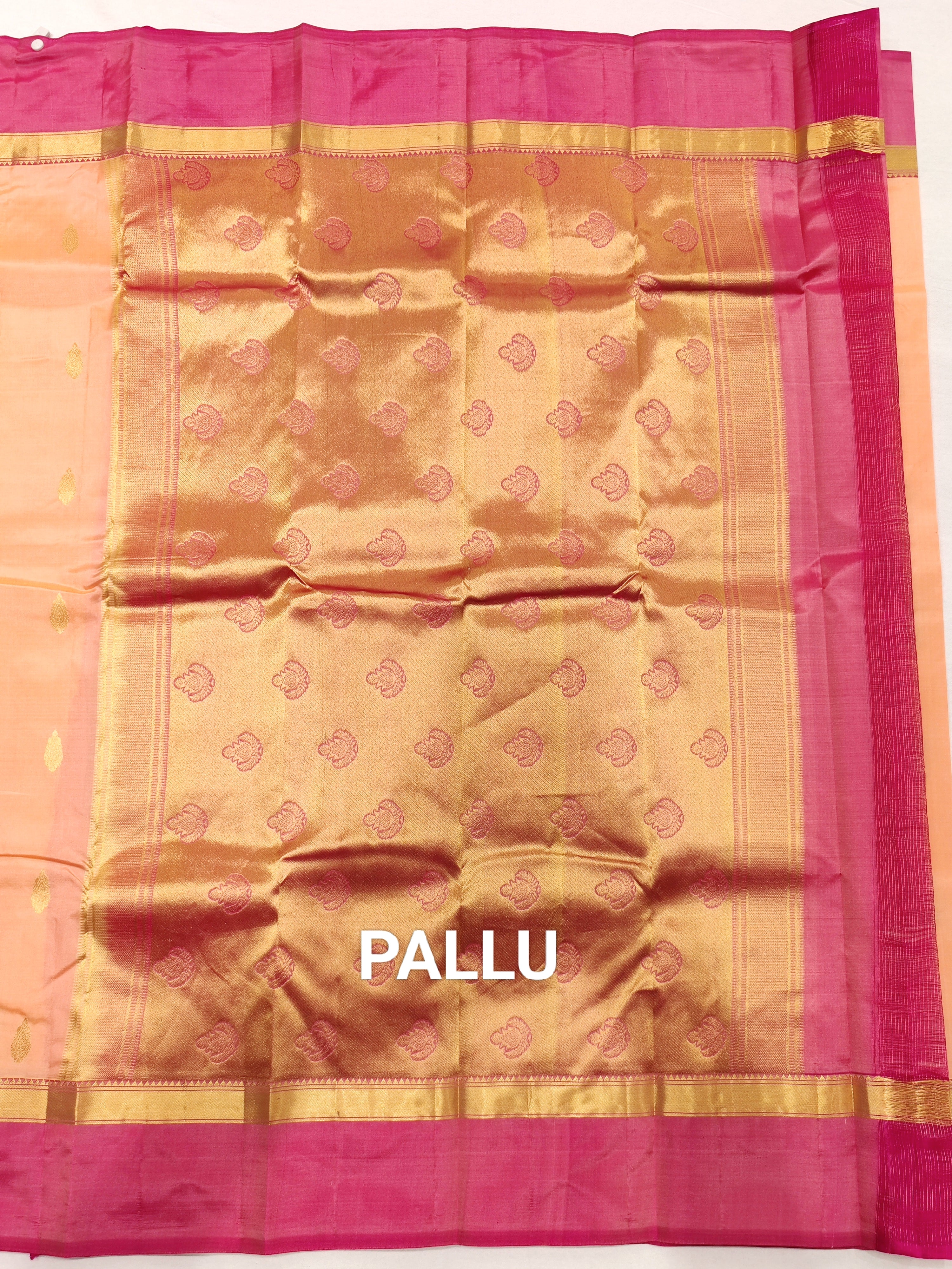 Peach Kanjivaram Silk Saree with Pink Border - Graceful New Arrival