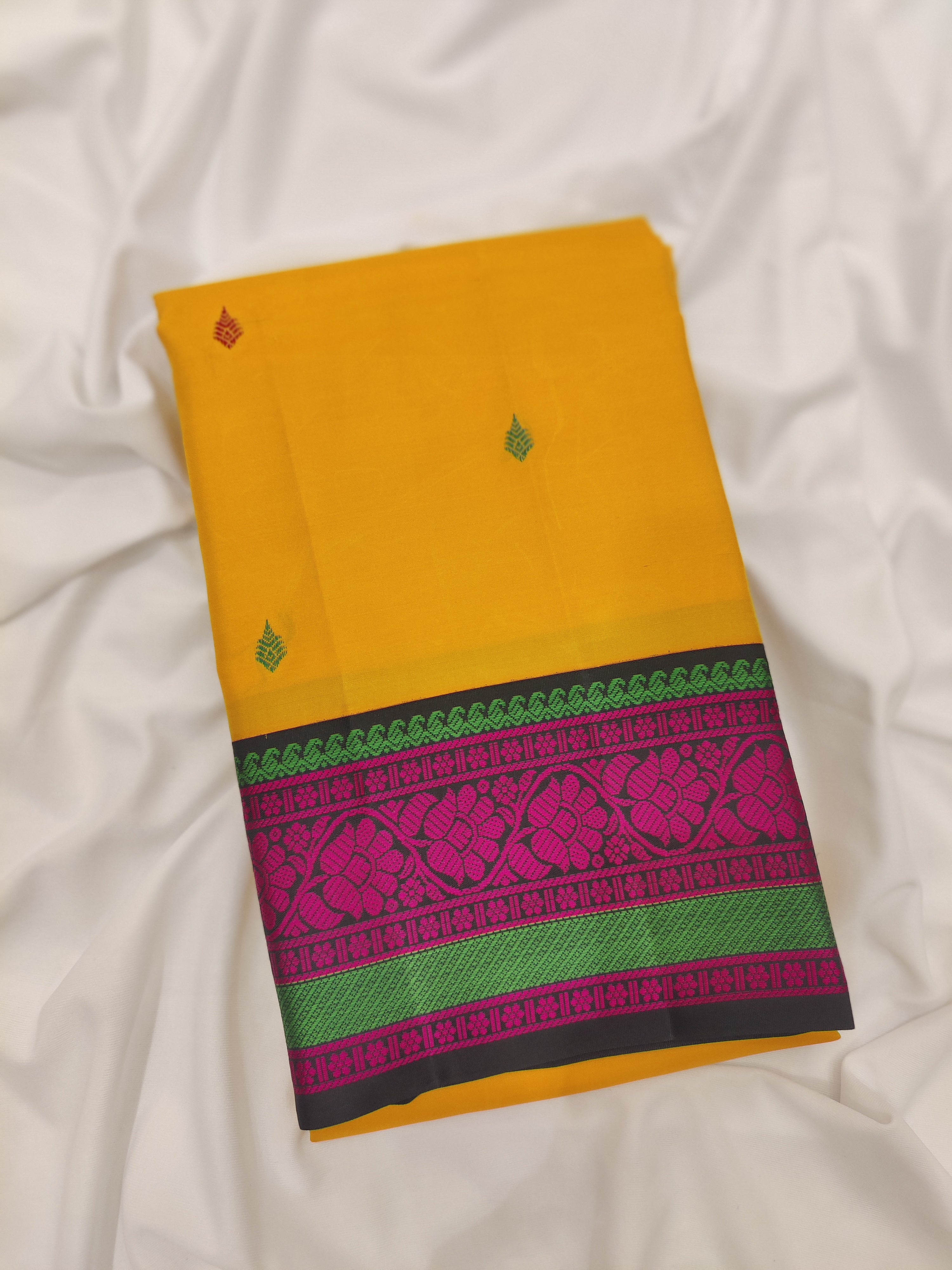 Yellow Kanjivaram Silk Saree with Black Zari Border – Pure Handloom Bridal Saree Online