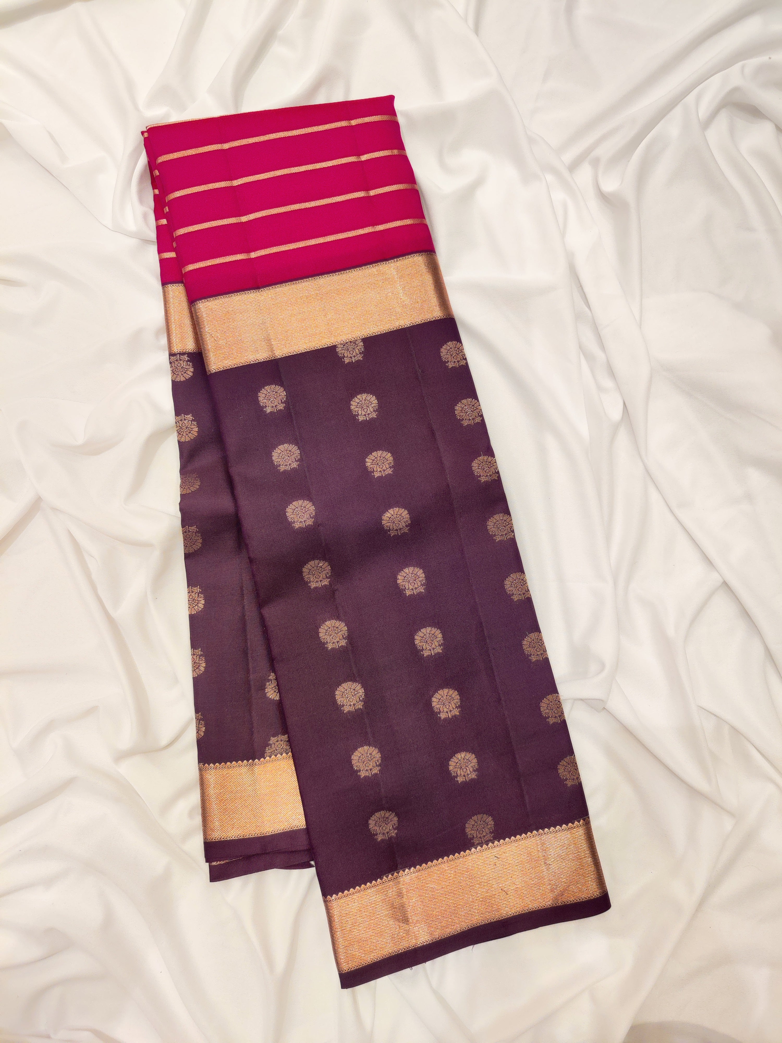 Pink Kanjivaram Silk Saree with Maroon Sides and Copper Zari – Pure Handloom Bridal Saree Online