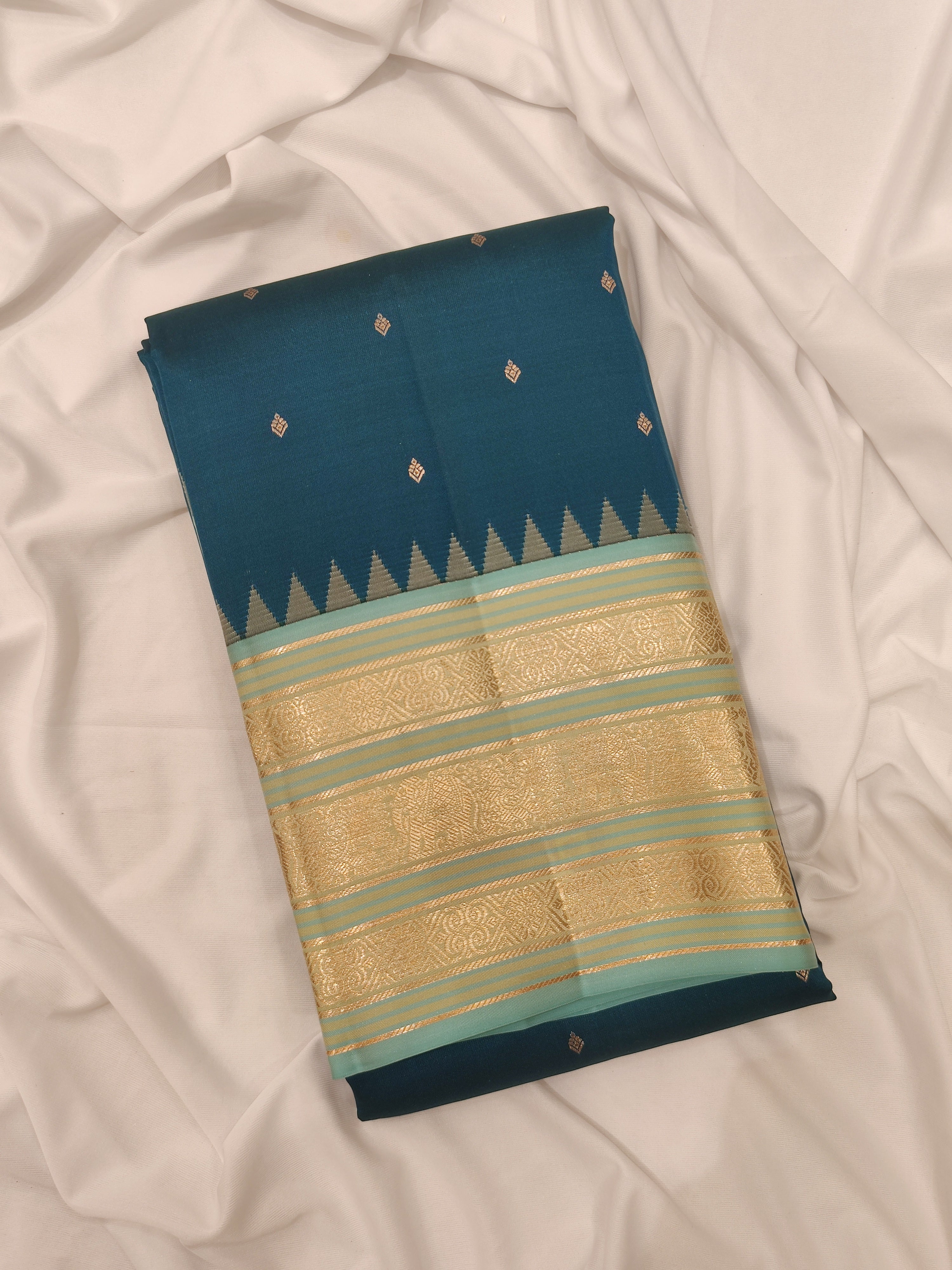 Rama Blue Kanjivaram Silk Saree with Elephant Zari Border – Regal Handloom Saree for Special Occasions Online