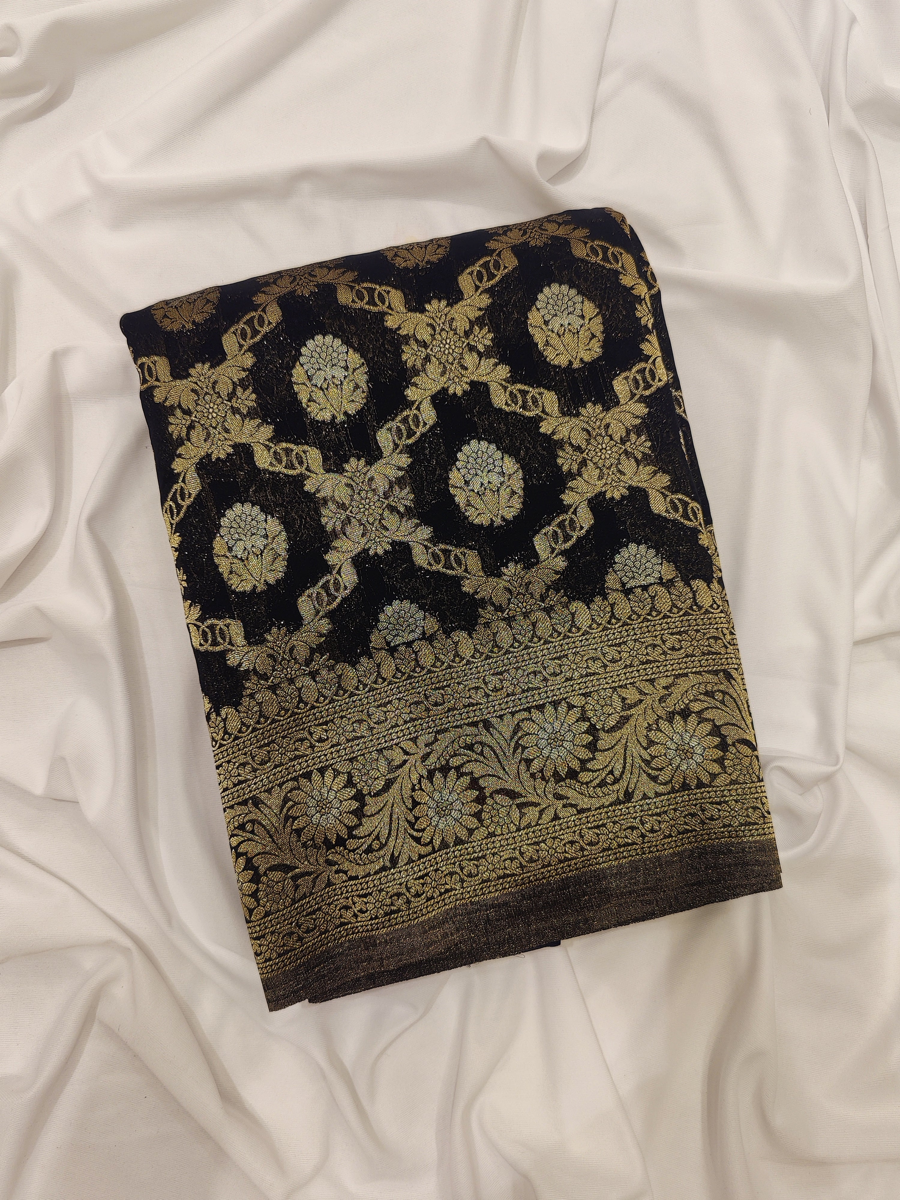 Black Semi Georgette Silk Saree with Zari Border – Timeless Grace in Lightweight Drape Online - New Sudarshan Silks`