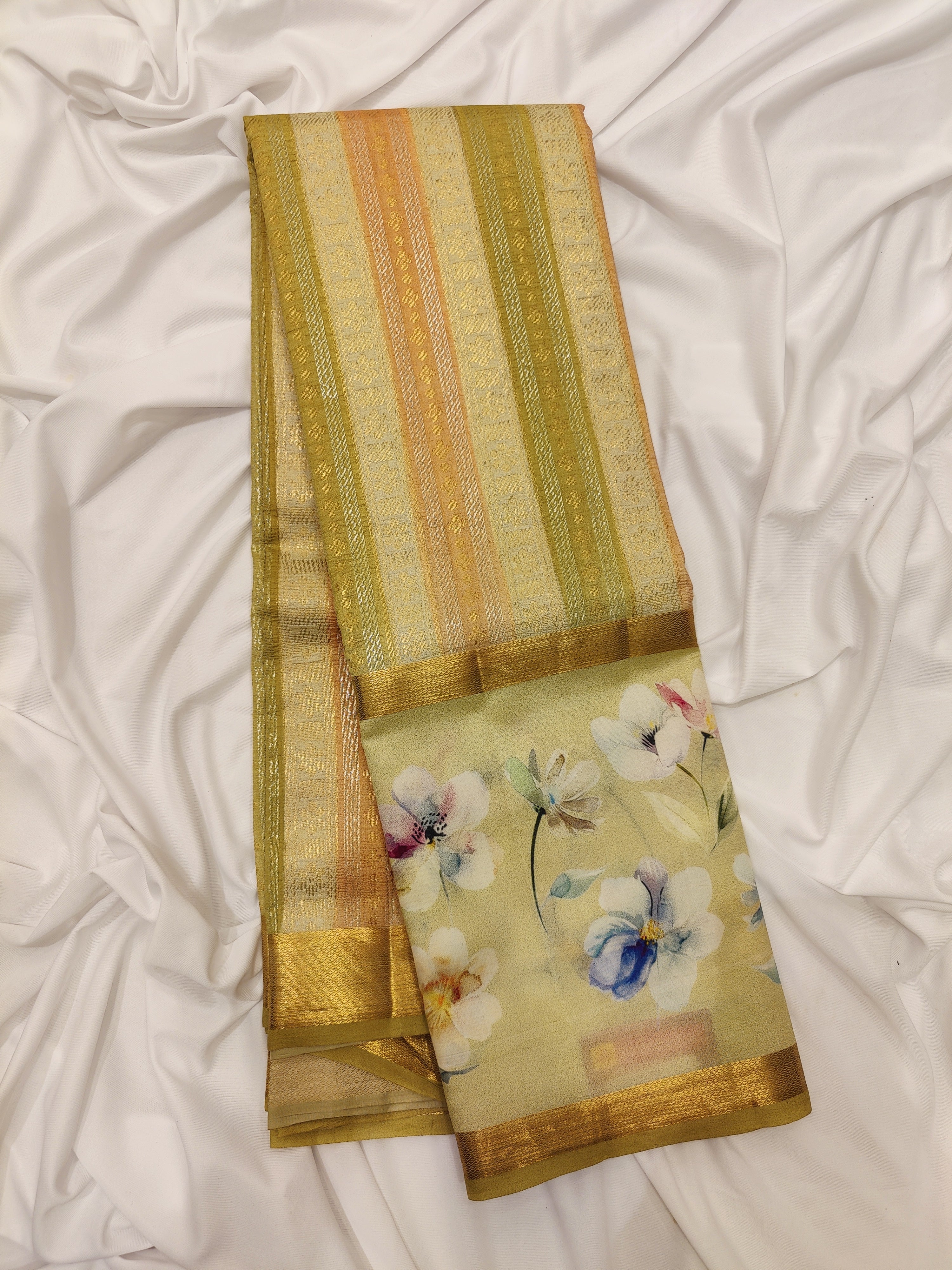 Pastel Shade Multicolor Pure Organza Silk Saree with Printed Floral Border – Elegant Designer Saree Online - New Sudarshan Silks`