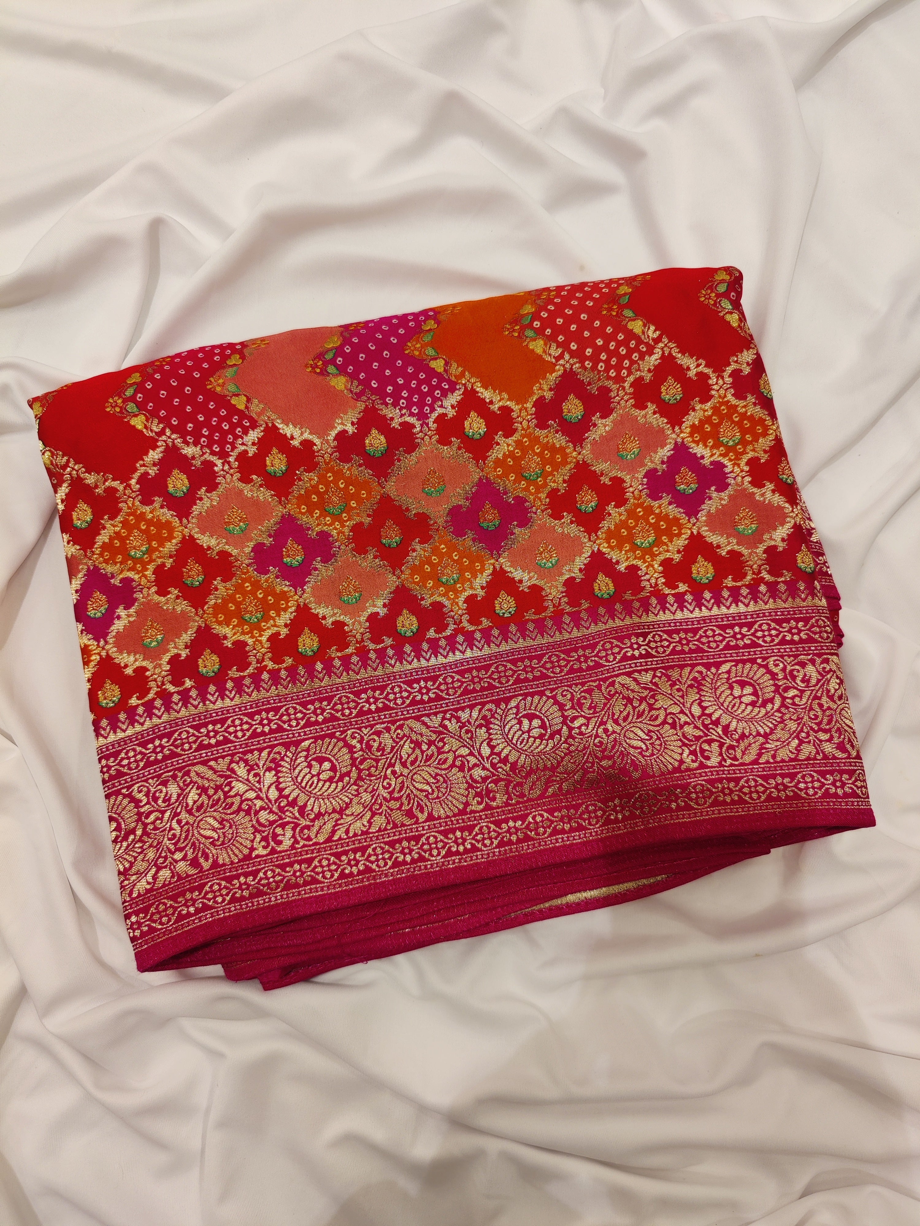 Pink & Red Fancy Silk Saree with Subtle Shine – Elegant Festive Wear Saree Online