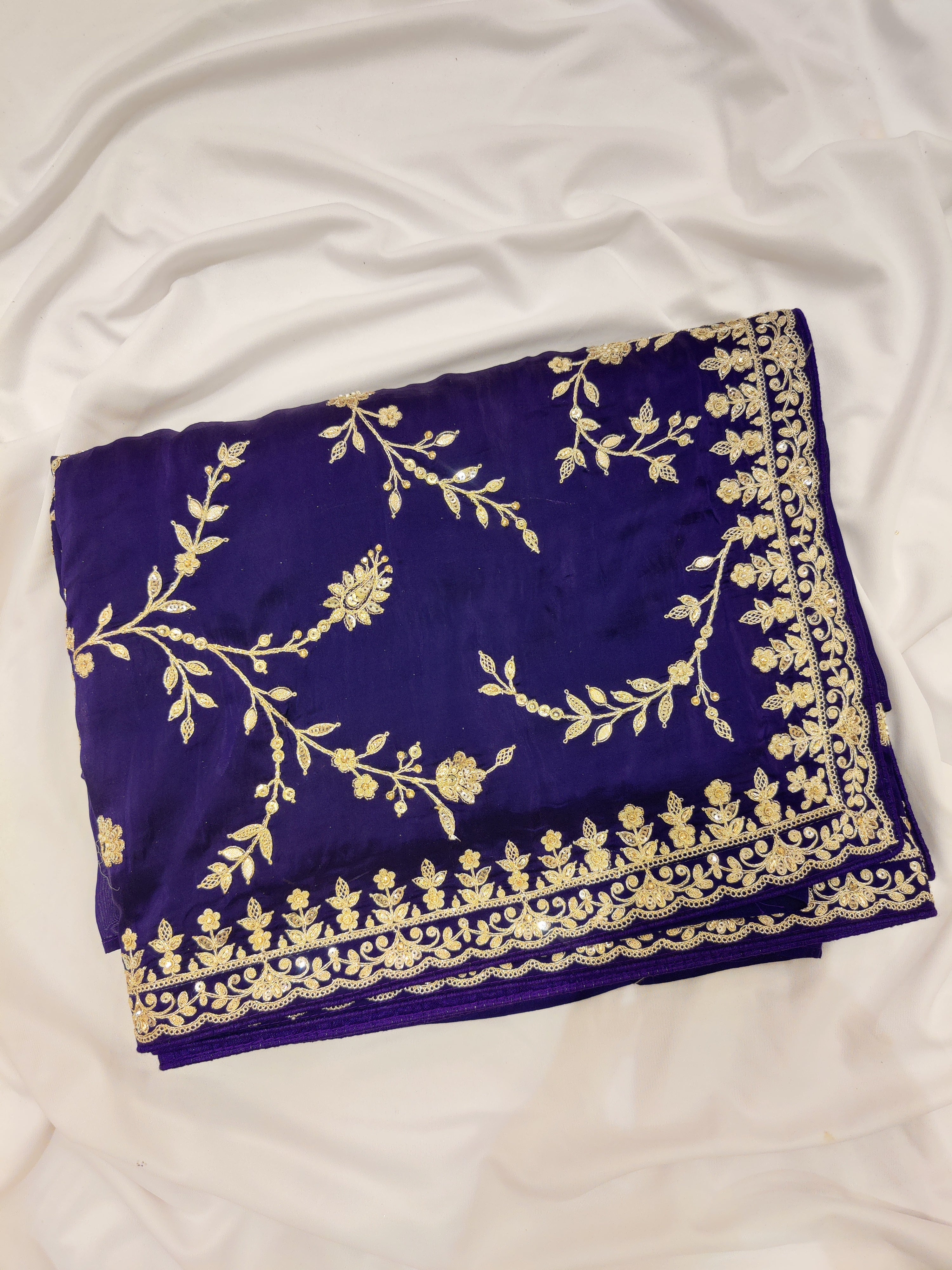Purple Fancy Saree with Elegant Embroidery Work – Fancy Party Wear Saree Online