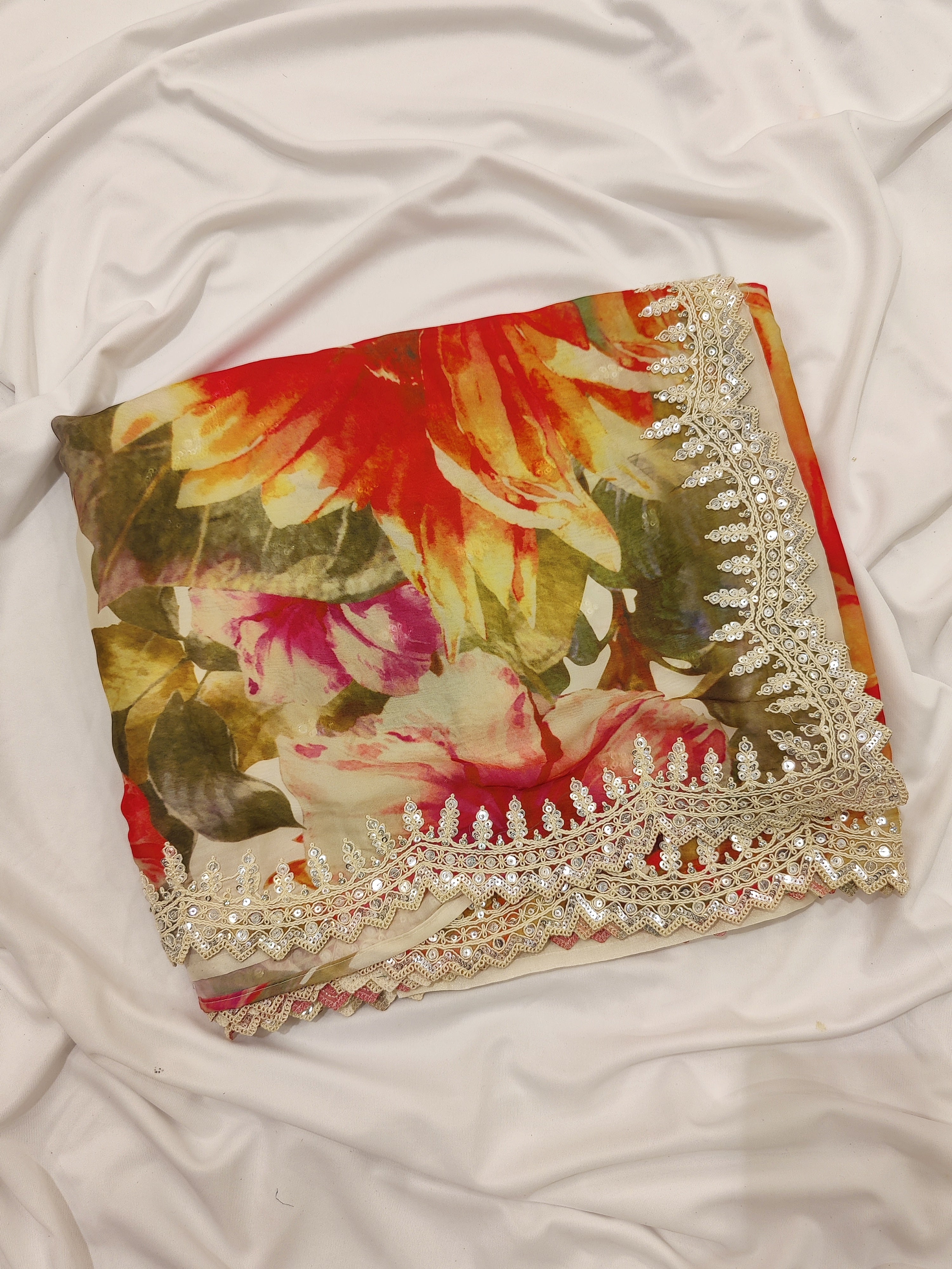 Floral Fancy Saree with Embroidery Work Border – Elegant Fancy Saree Online