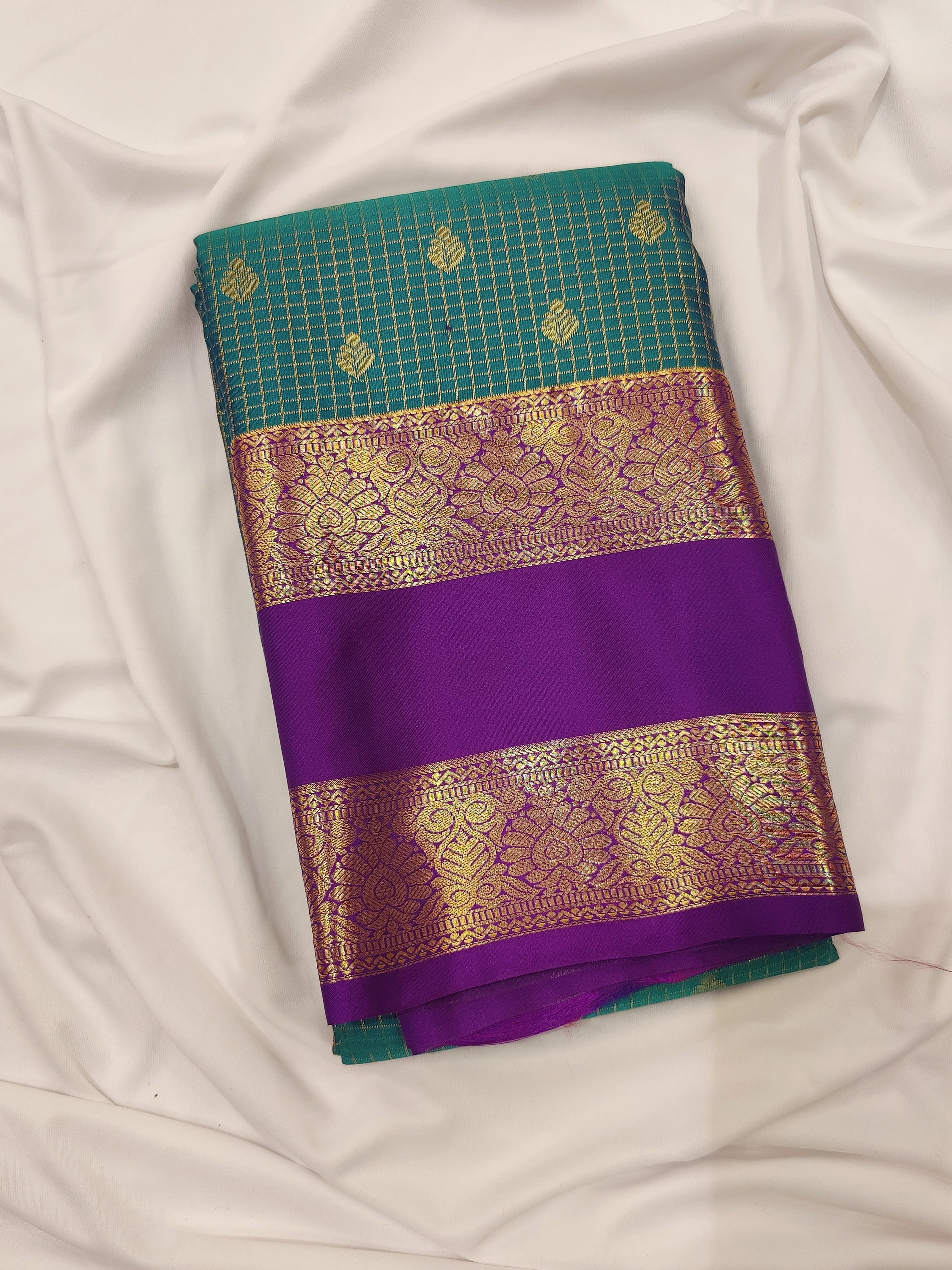 Rama Green Semi Kanchi Silk Saree with Wine Double Shade Bentex Border – Traditional Elegance