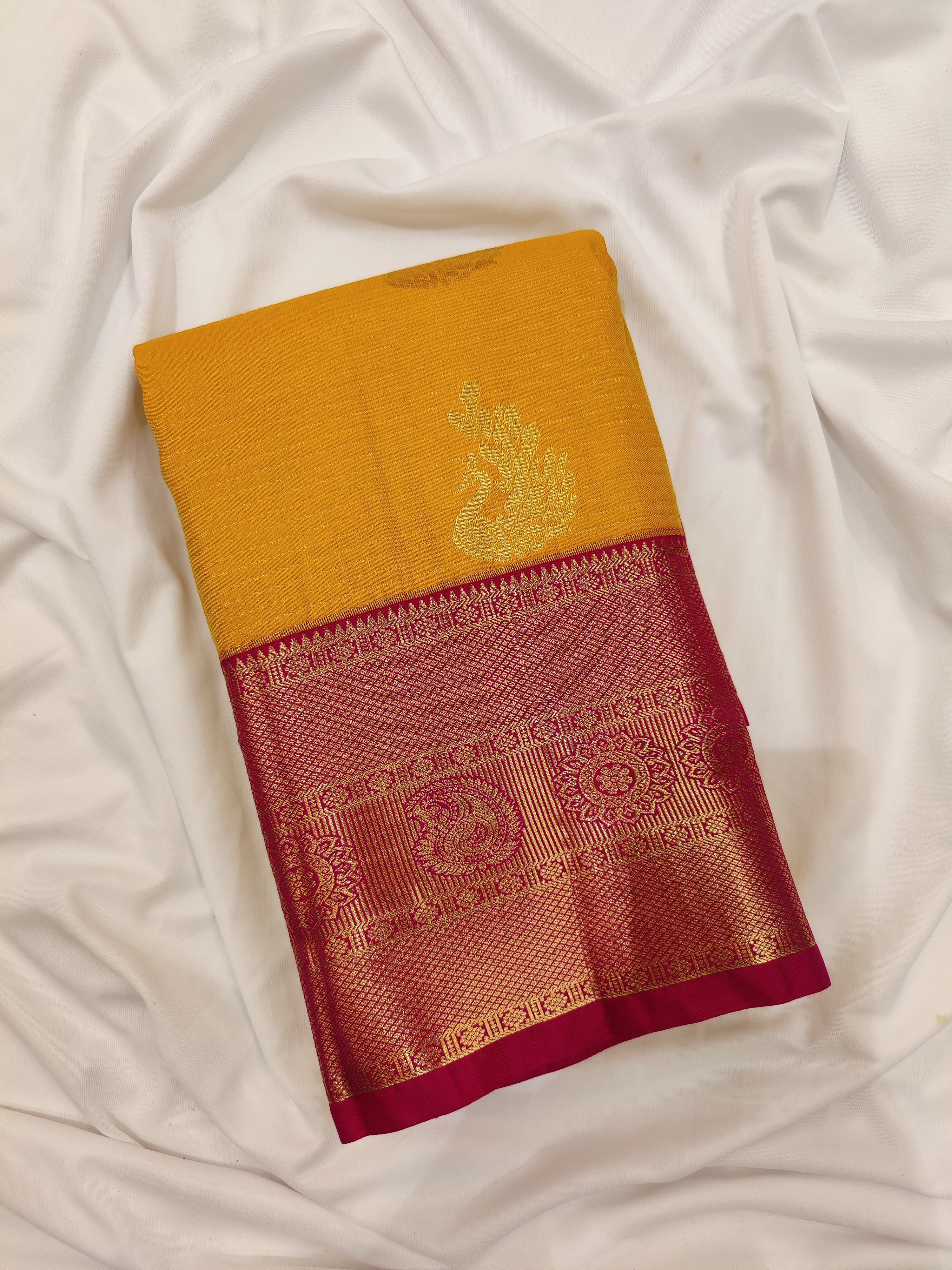 Yellow Saree with Zari Lines and Pink Border – Traditional Elegance with a Modern Twist - New Sudarshan Silks`