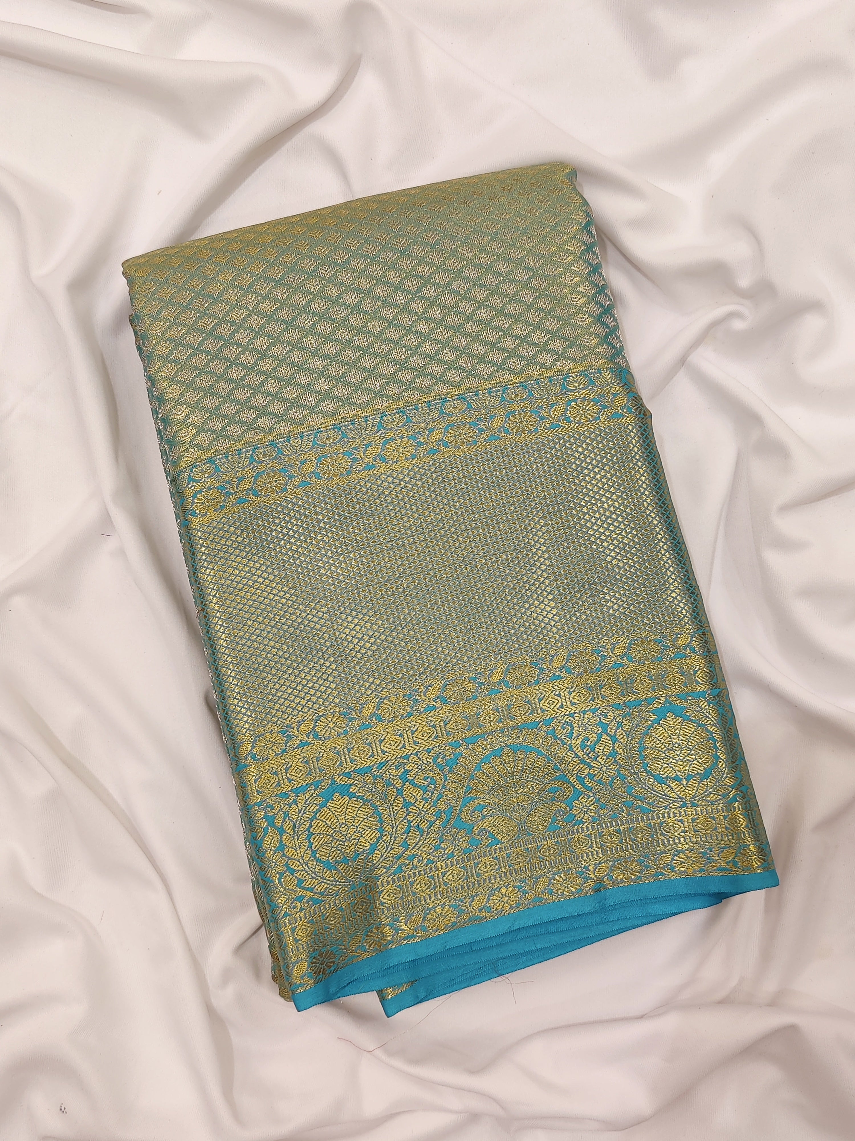 Blue & Gold Tissue Silk Saree with Gold Double Shade – Grand Traditional Look