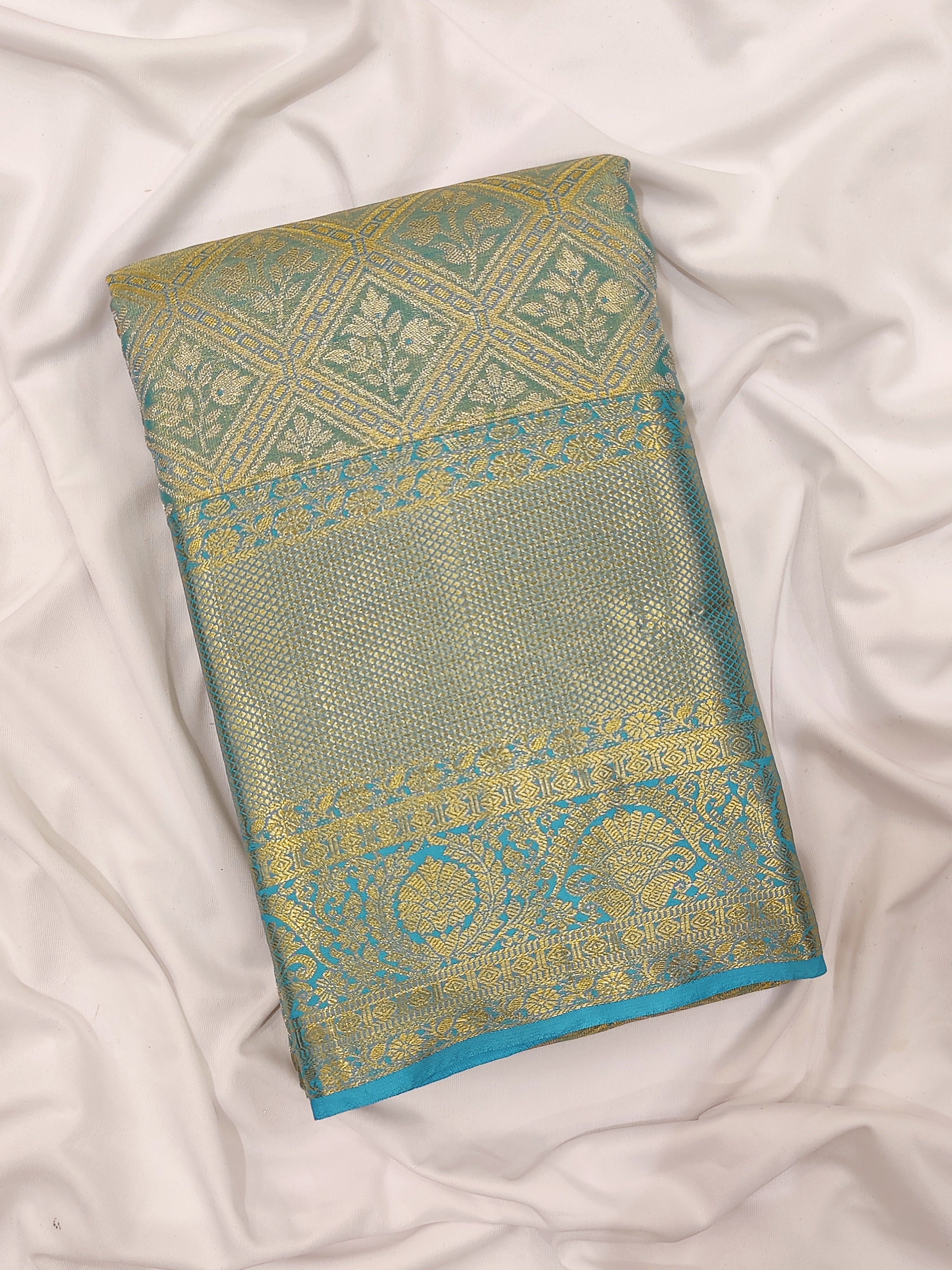 Blue Tissue Silk Saree with Gold Double Shade – Grand Traditional Look