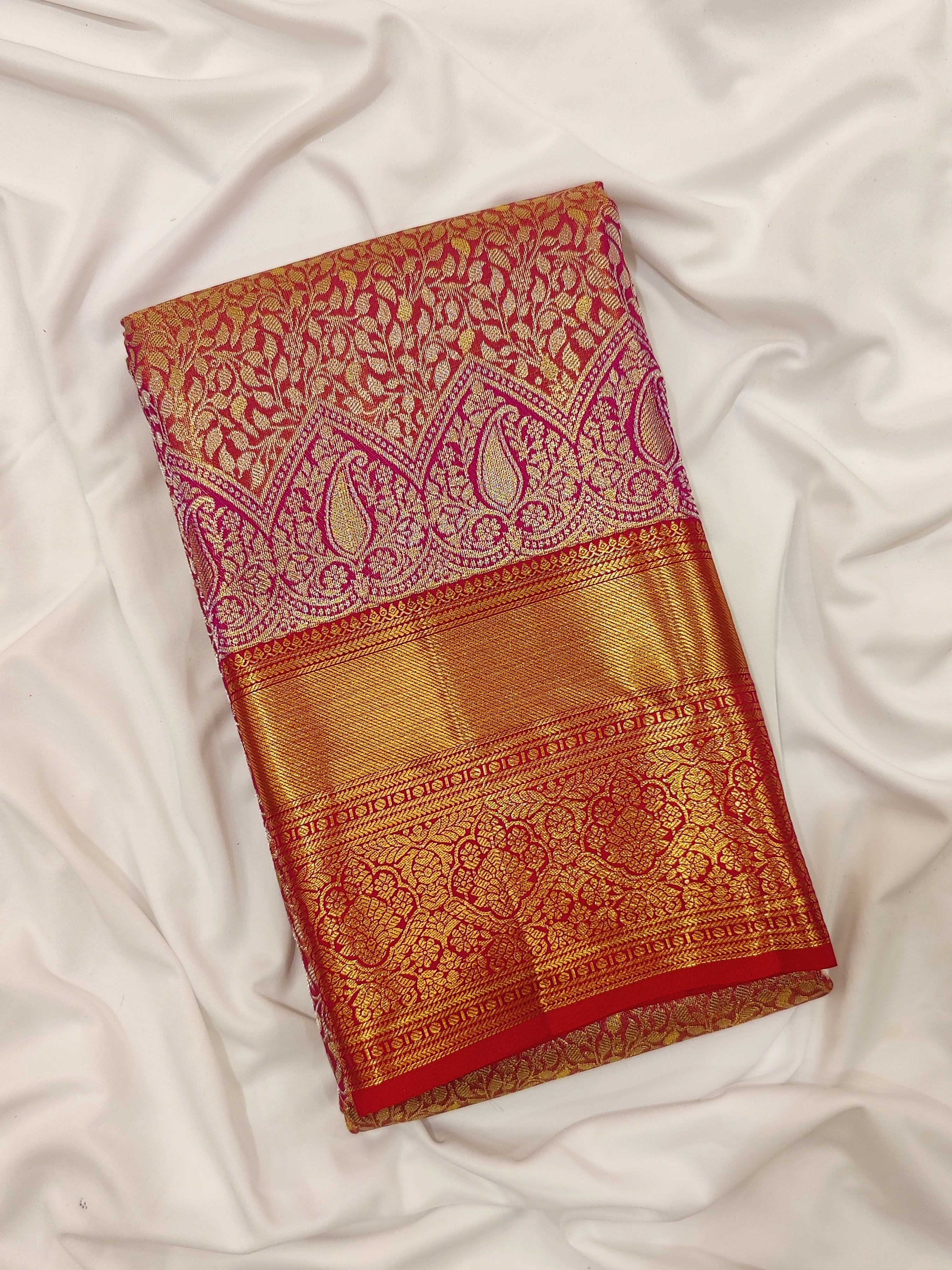 Pink and Magenta Traditional Tissue Saree with Floral Work – Timeless Elegance