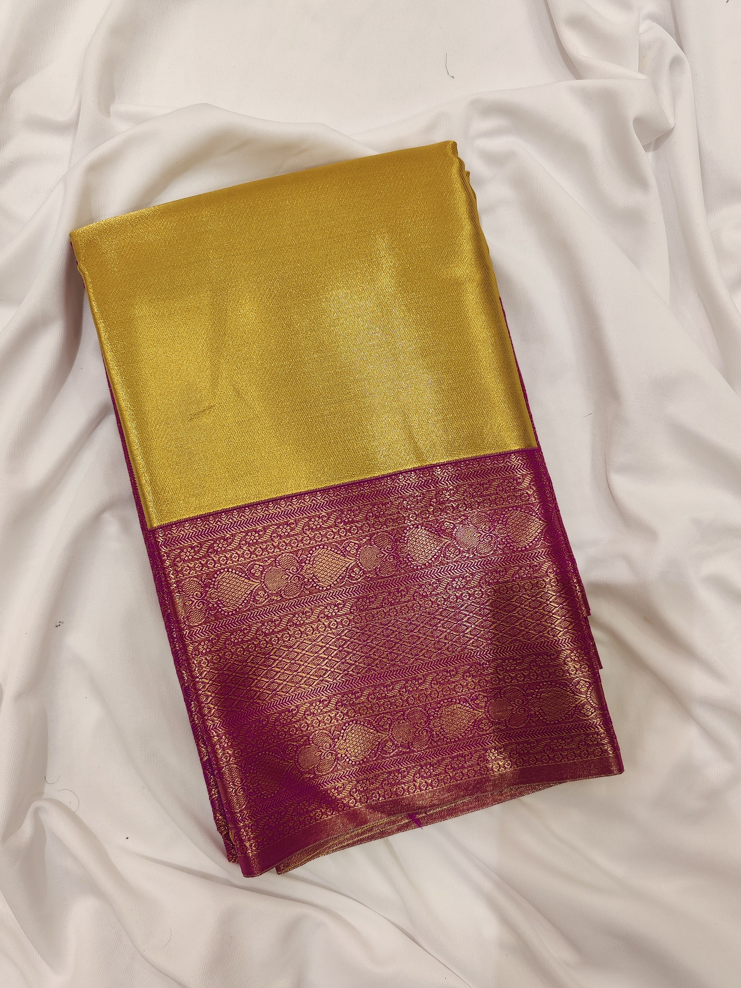 Gold with Light purple Saree – Gold Zari Work for a Royal Look