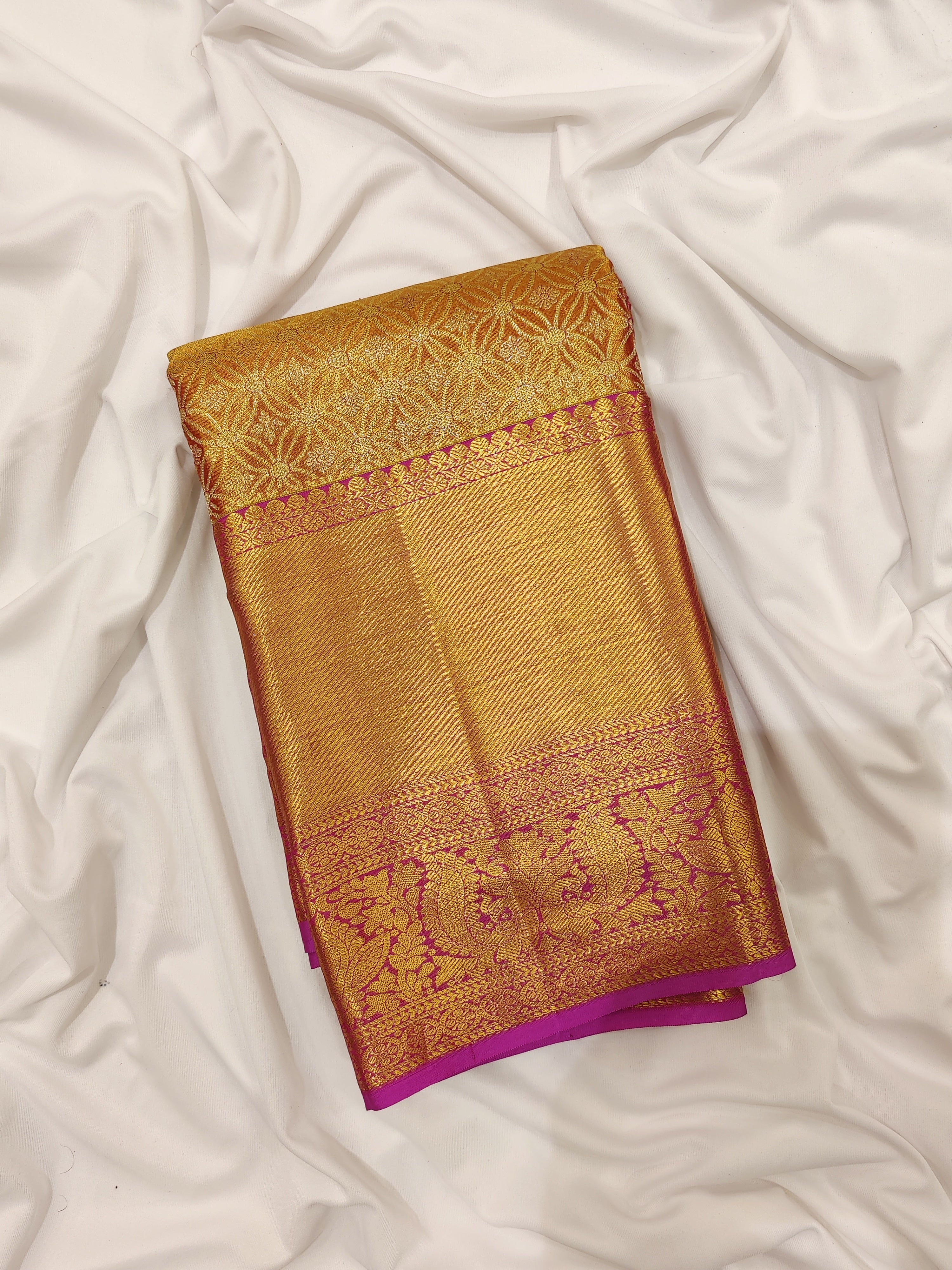 Elegant Onion Pink with Lavender Border Kanjivaram Tissue Silk Saree
