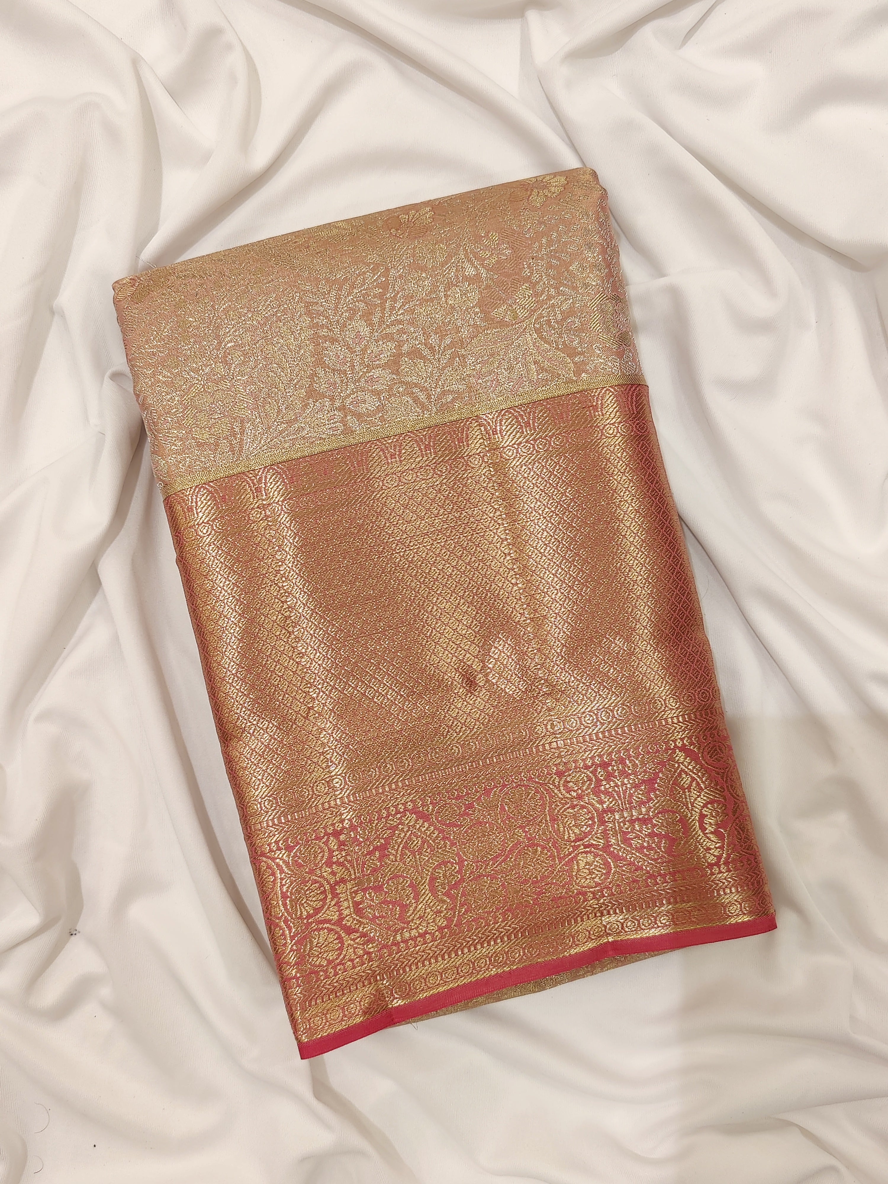Pinkish Onion Tissue Silk Saree with Silver Zari – Elegant Traditional Charm