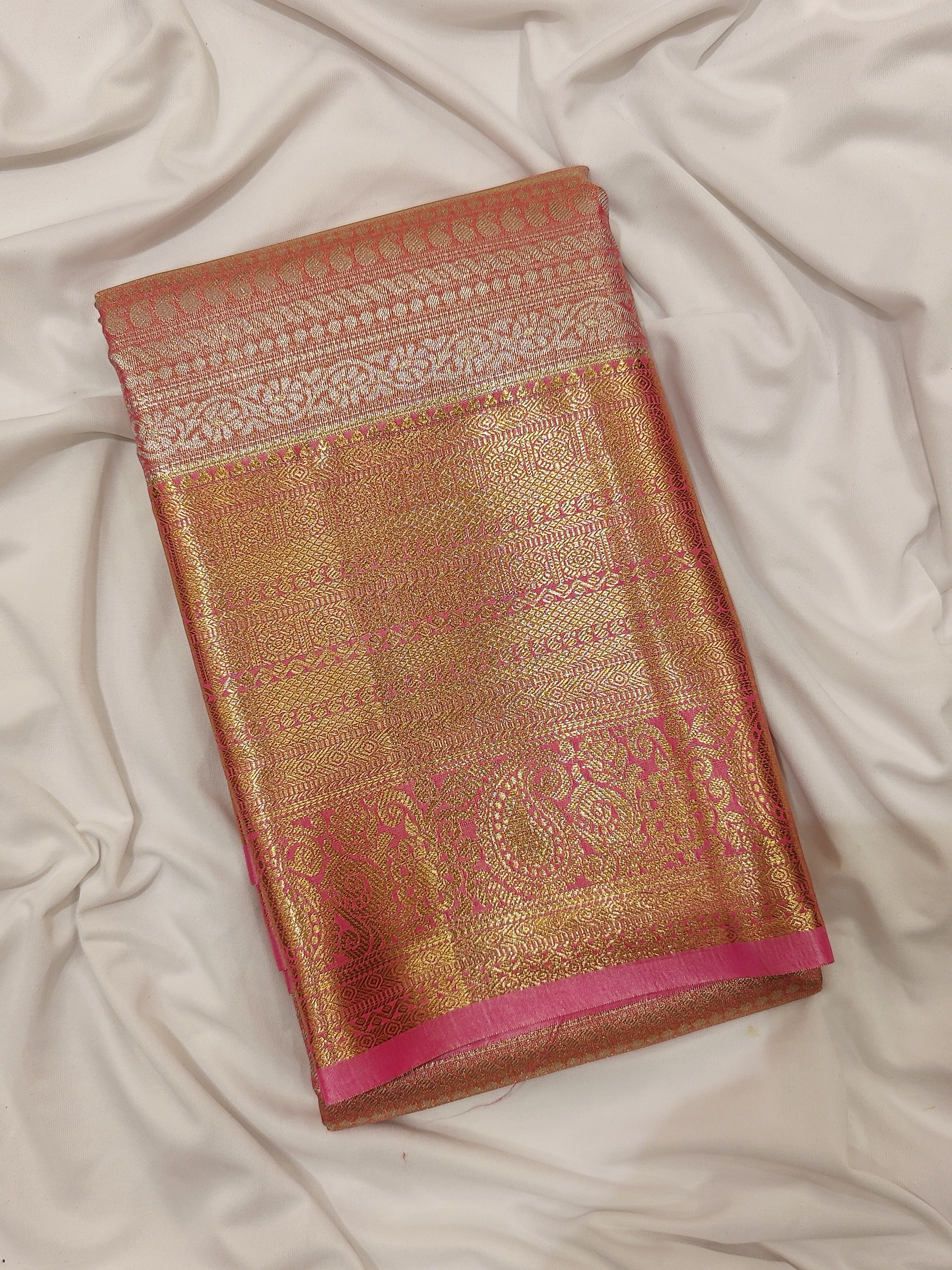 Baby Pink Semi Tissue Saree with Silver Zari – Elegant and Graceful