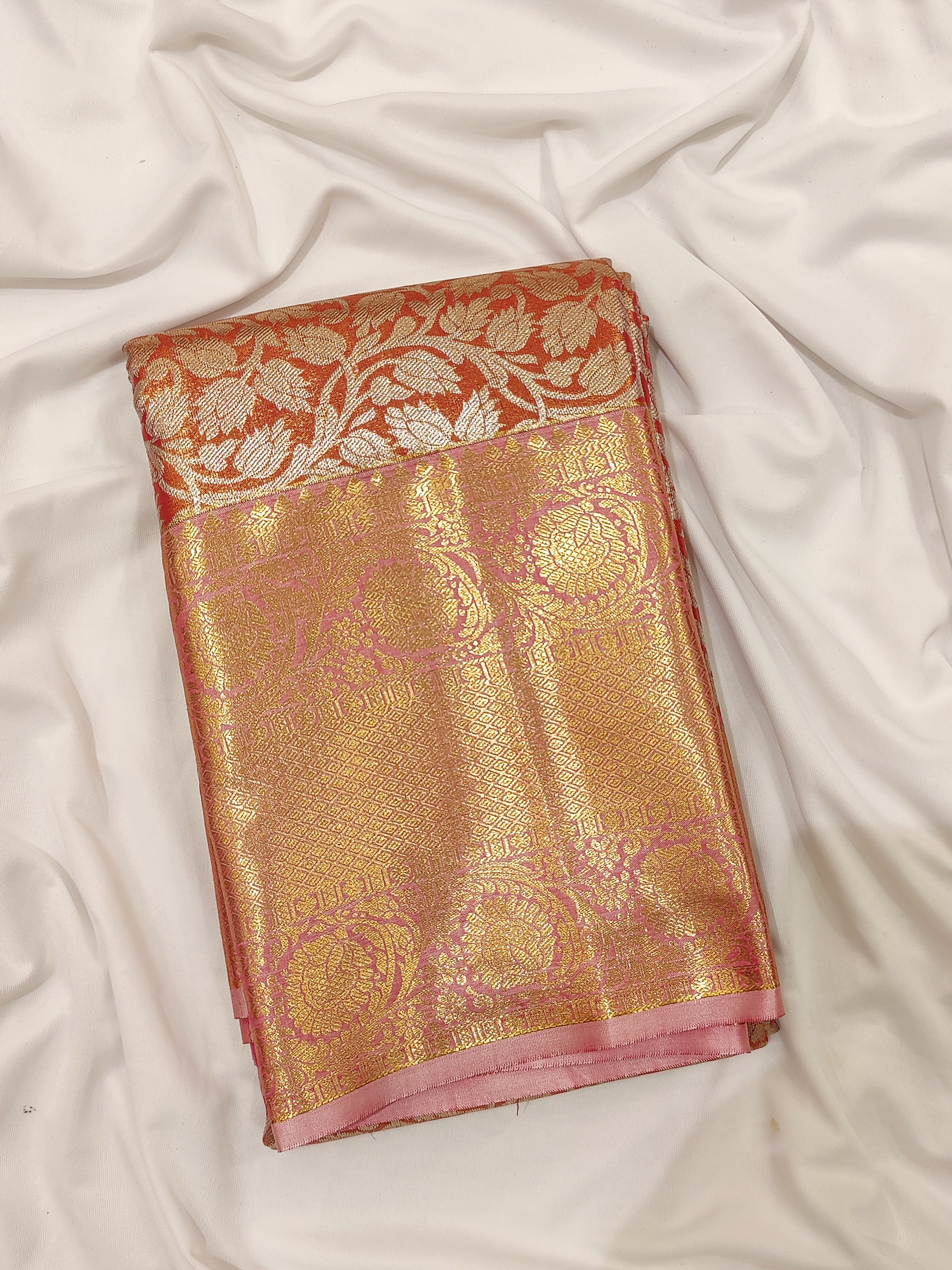 Peach Pink Floral Saree – Affordable Elegance for Any Occasion