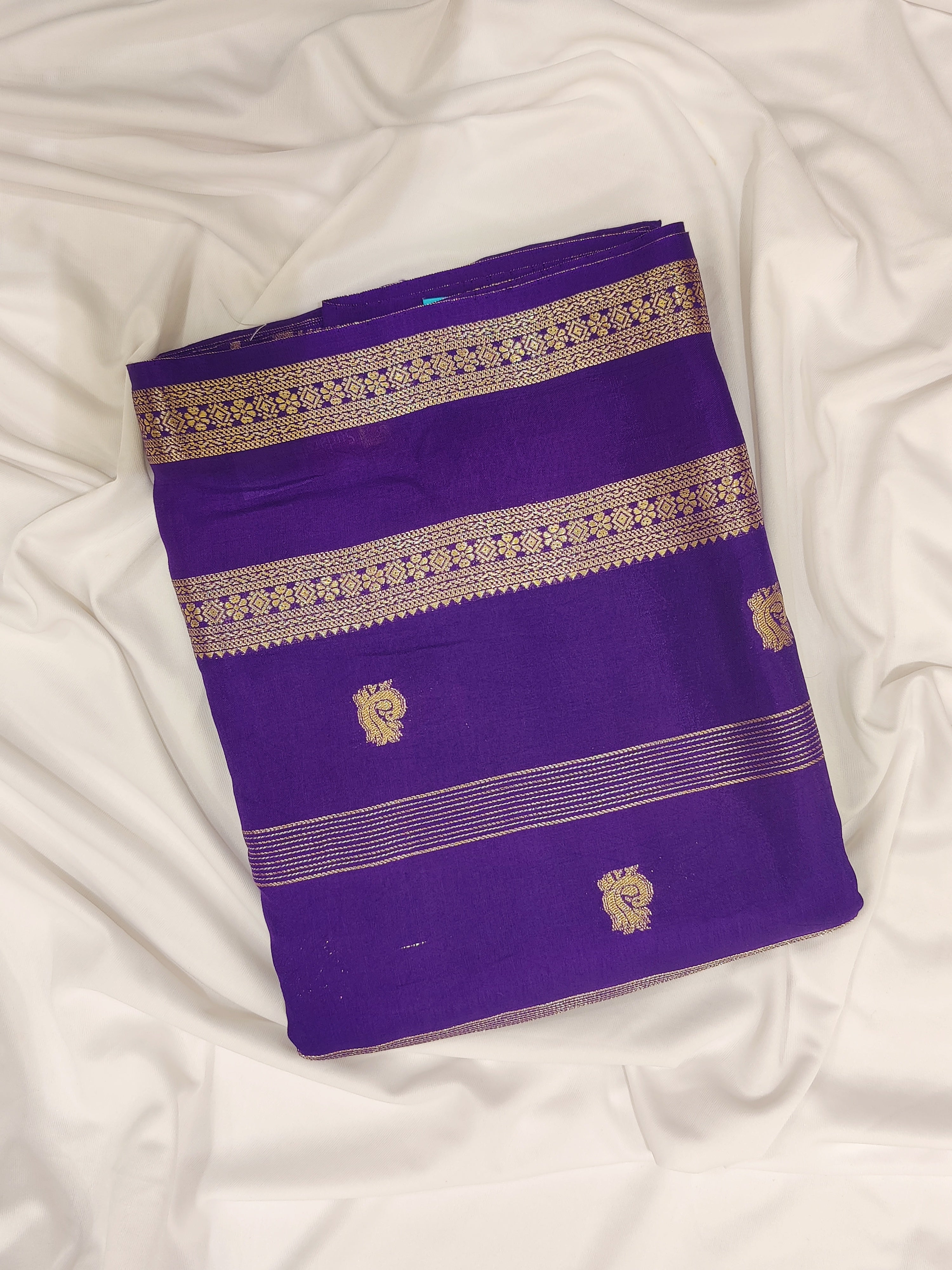 Purple Semi Mysore Silk Saree with Sky Blue Blouse - Elegant New Arrival - New Sudarshan Silks`